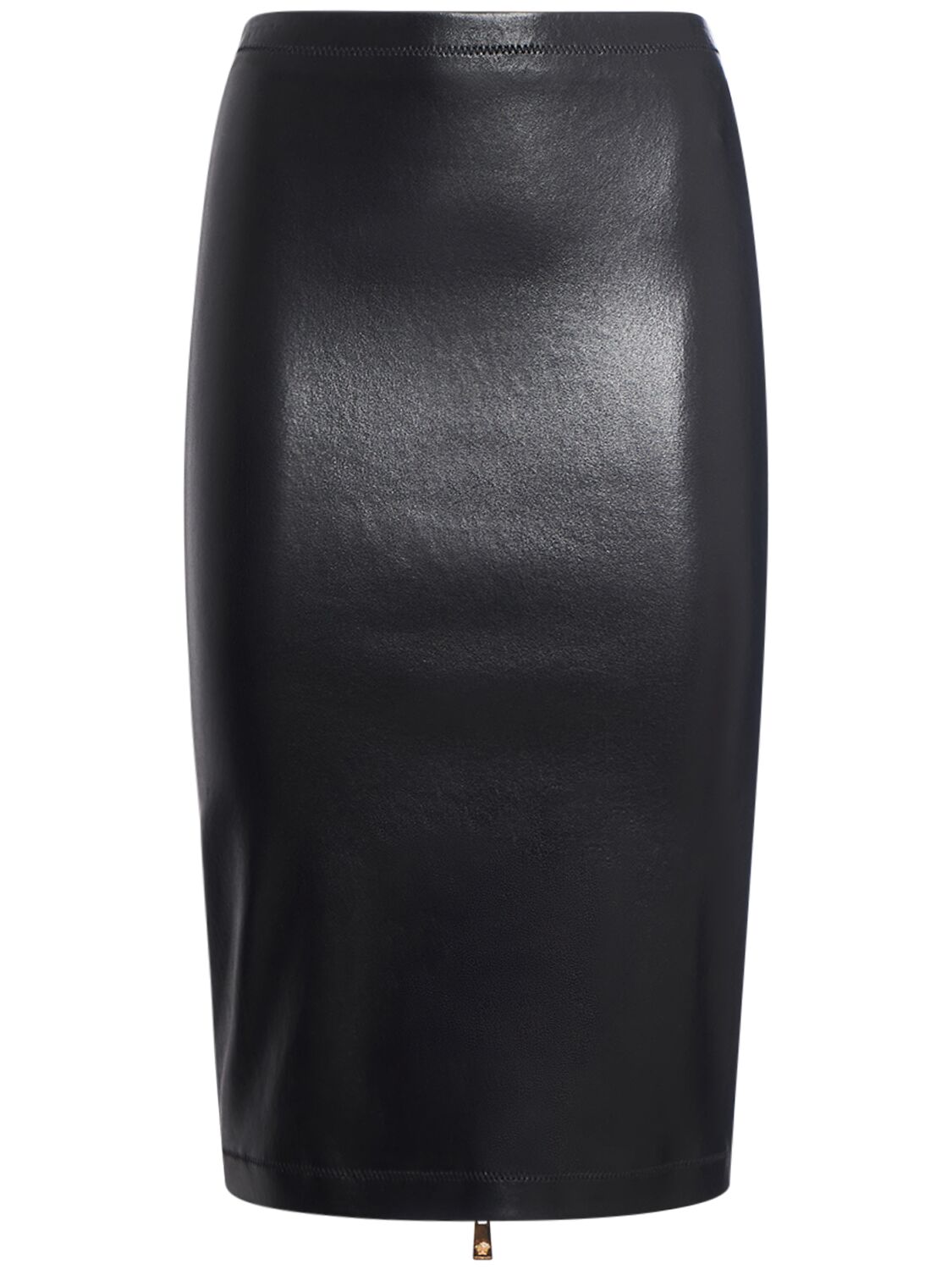 Versace Shiny Stretch Leather Midi Skirt In Black
