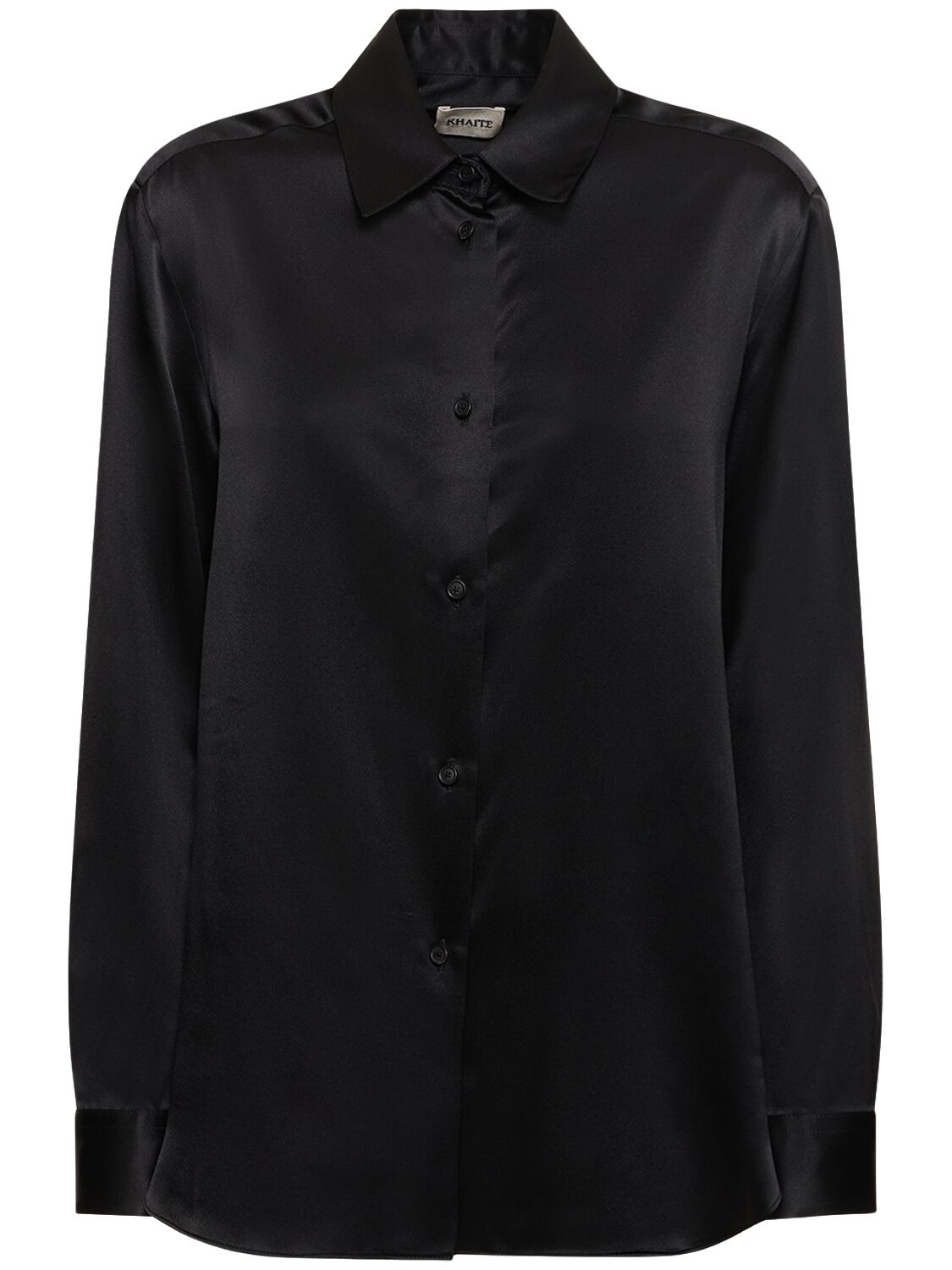 Khaite Argo Buttoned Long Sleeve Silk Shirt In Black