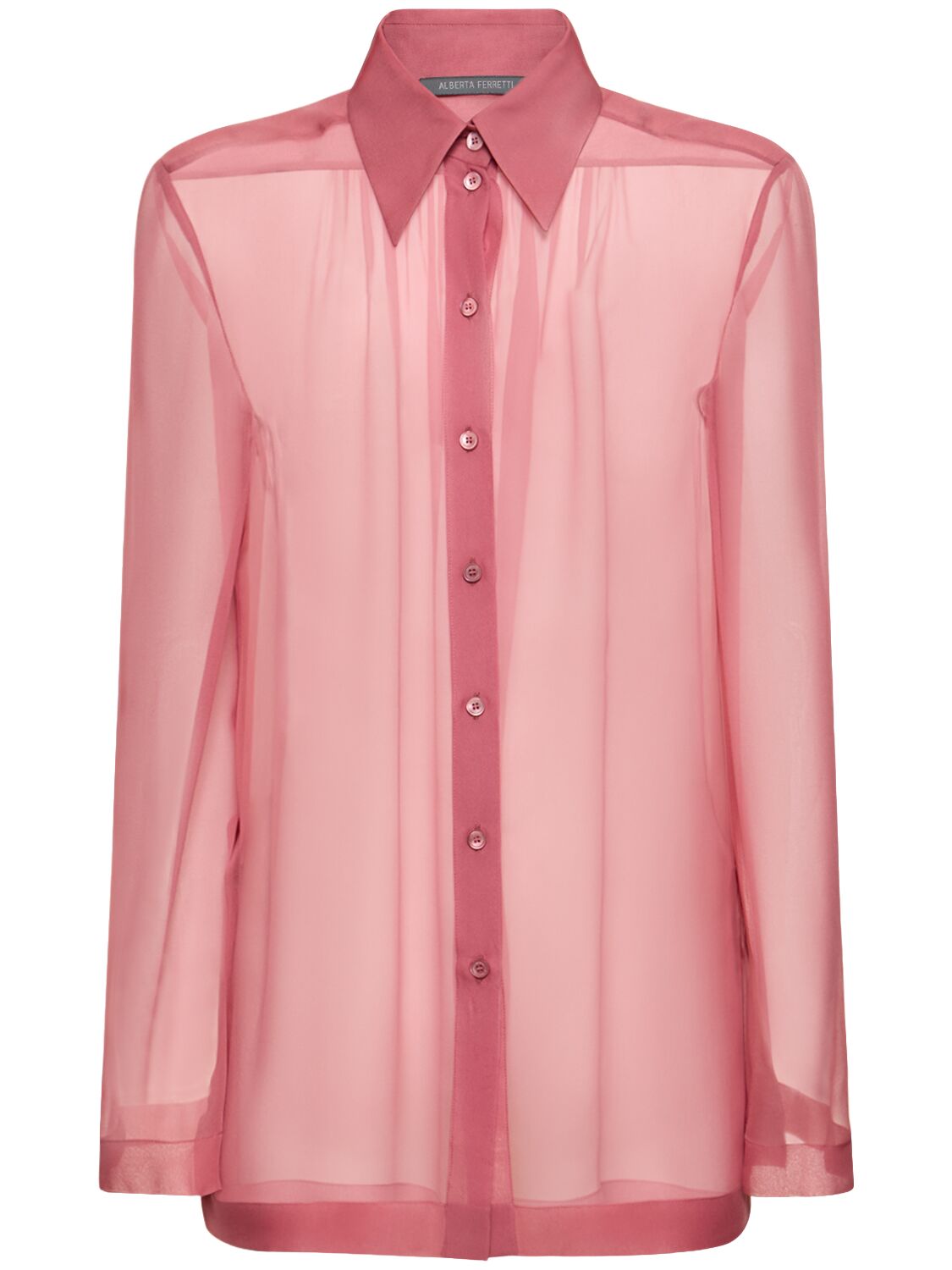Shop Alberta Ferretti Draped Chiffon Organza Shirt In Dark Pink
