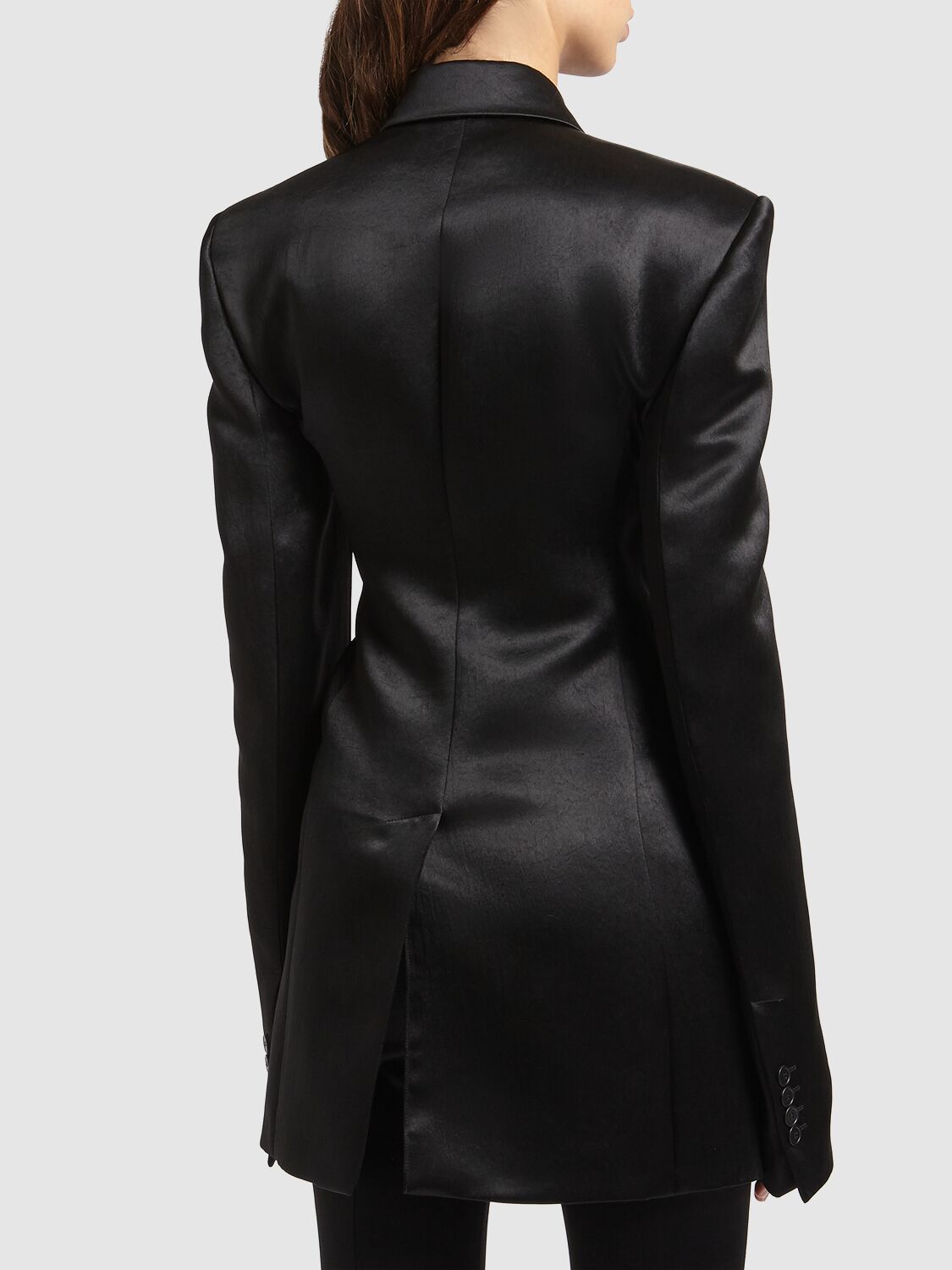 Shop Sportmax Globale Satin Double Breasted Jacket In 블랙