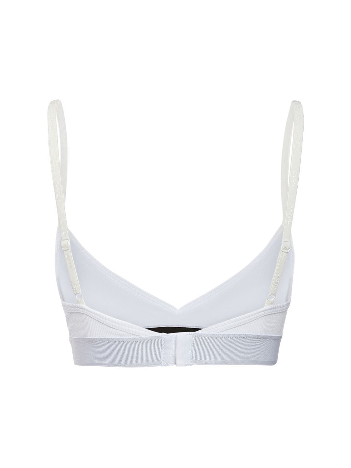 Shop Versace Logo Ribbed Cotton Triangle Bra In White