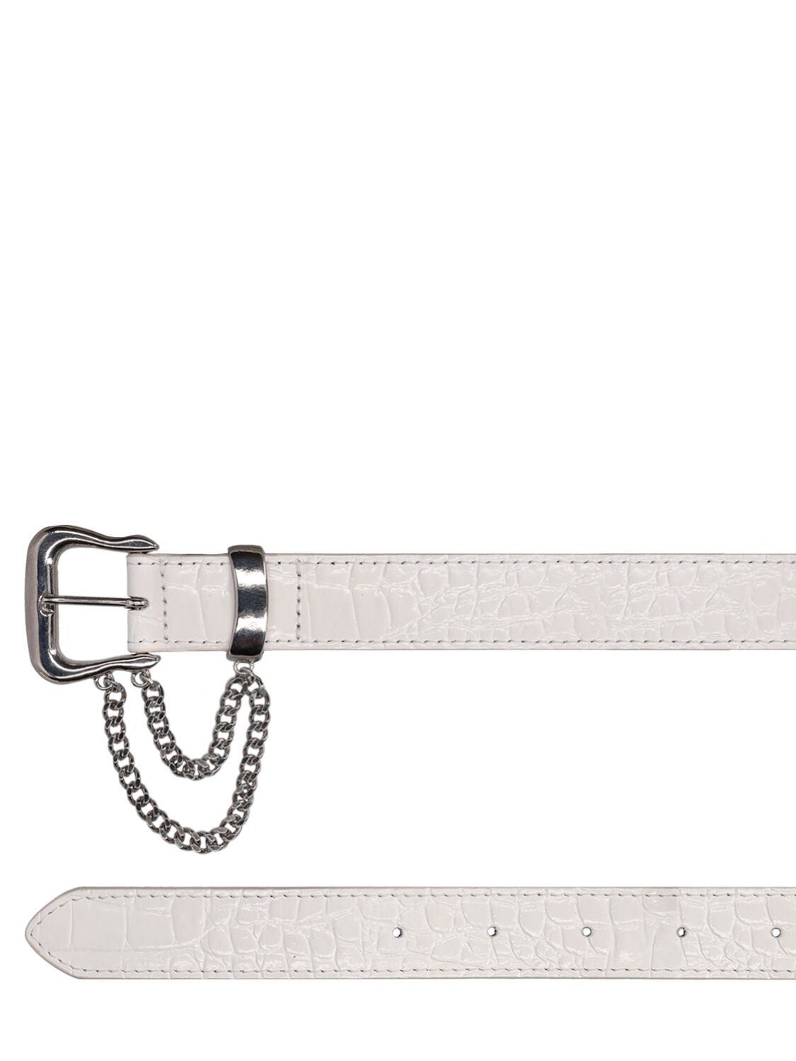 Shop Alessandra Rich Embossed Leather Belt W/ Chain In White,silver