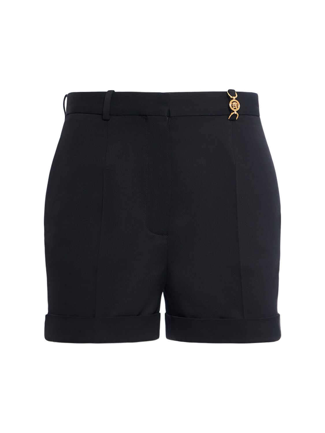 Shop Versace Stretch Wool Shorts In Black