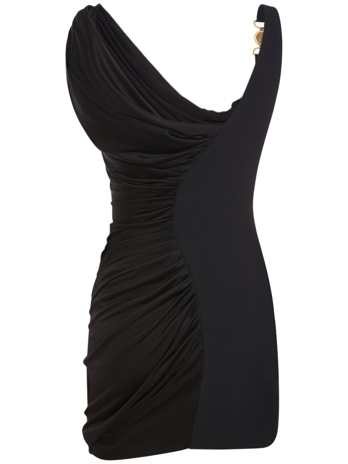 Shop Versace Draped Jersey Mini Dress In Black