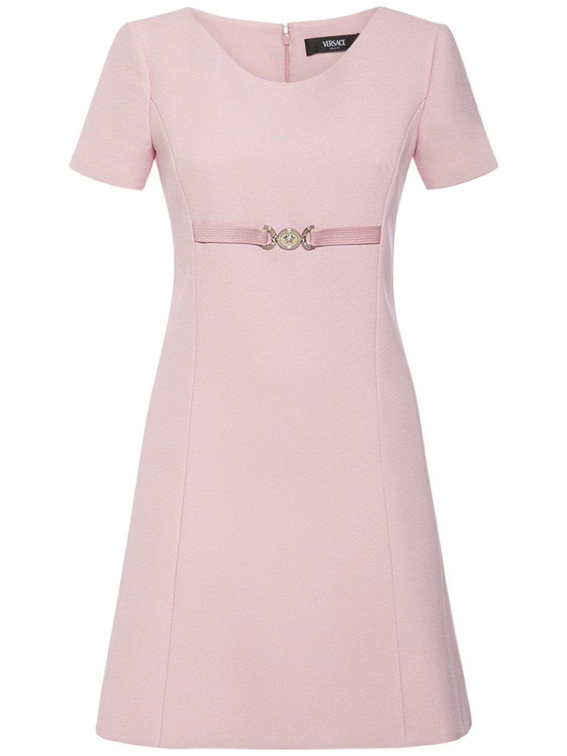 Versace Stretch Crepe Mini Dress W/logo In Pink