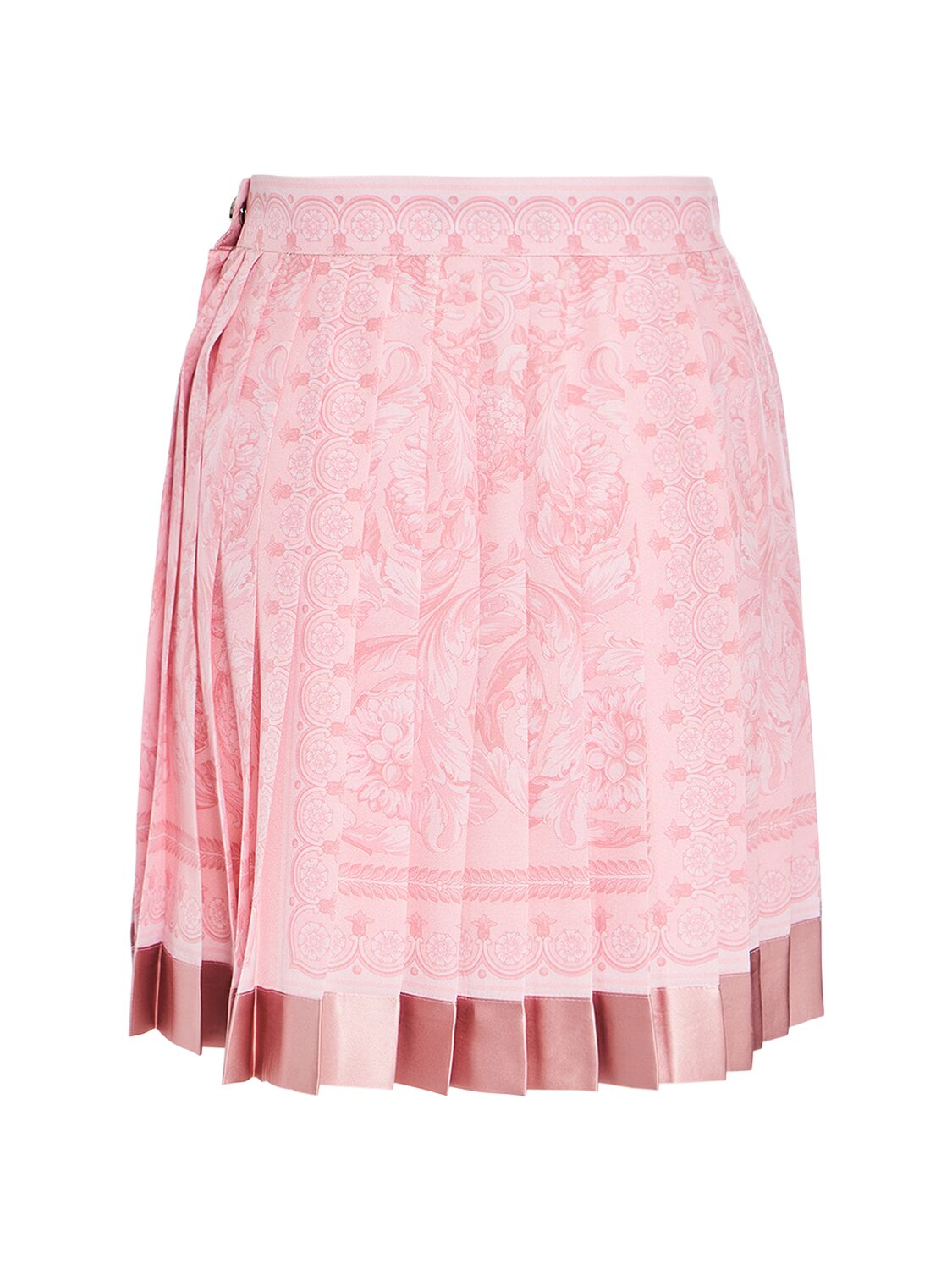 Shop Versace Barocco Print Pleated Silk Mini Skirt In Pink