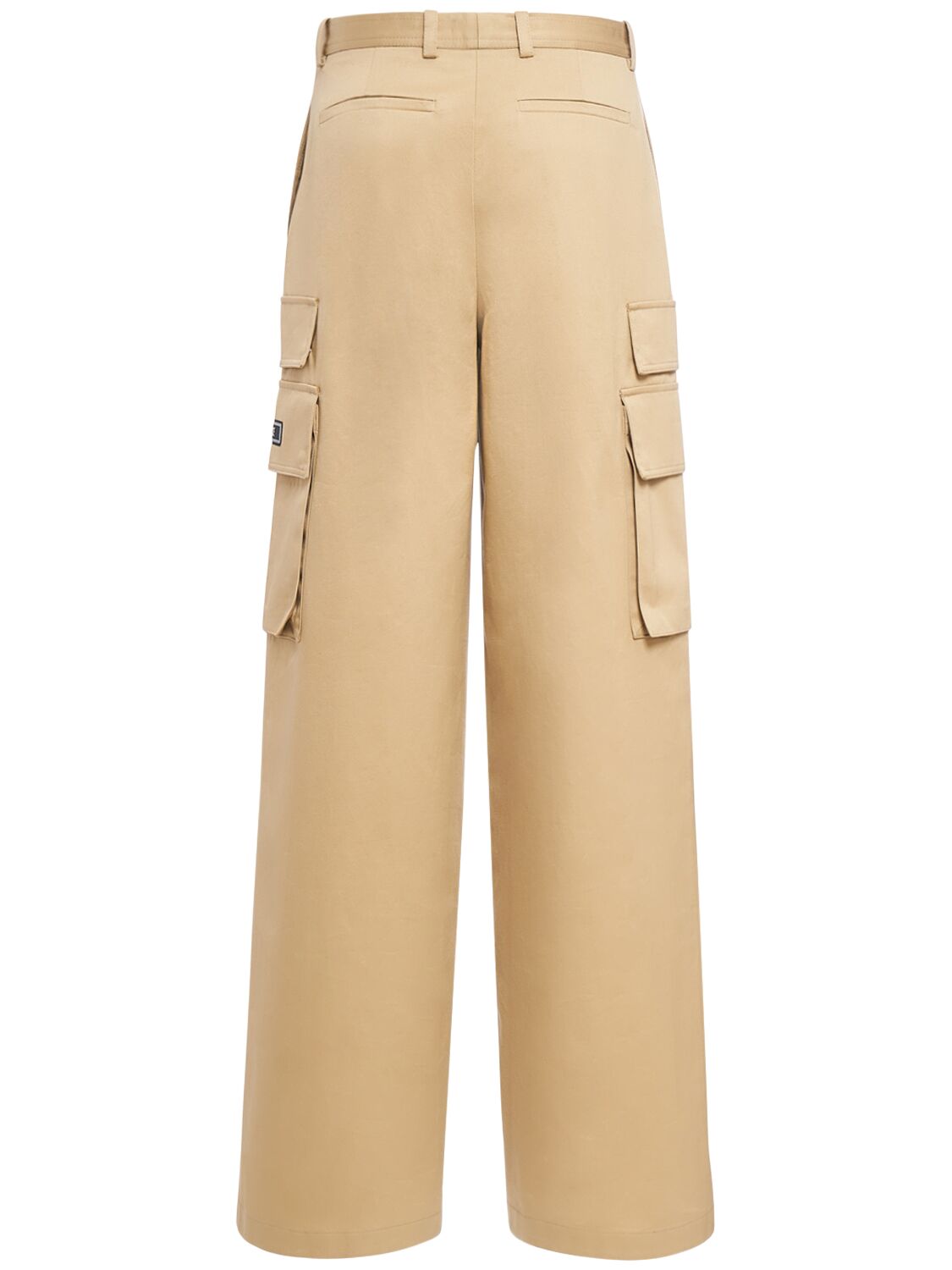 Versace Wide Cotton Gabardine Cargo Pants In Camel
