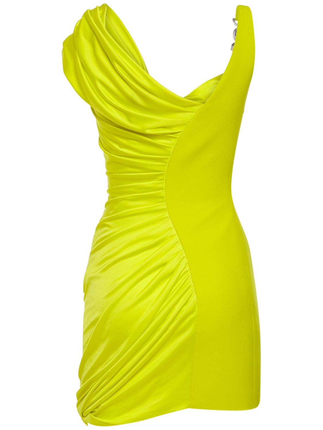 Shop Versace Draped Jersey Mini Dress In Yellow