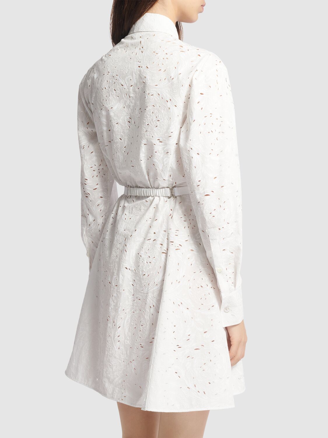 Shop Versace Baroque Brocade Poplin Mini Shirt Dress In White