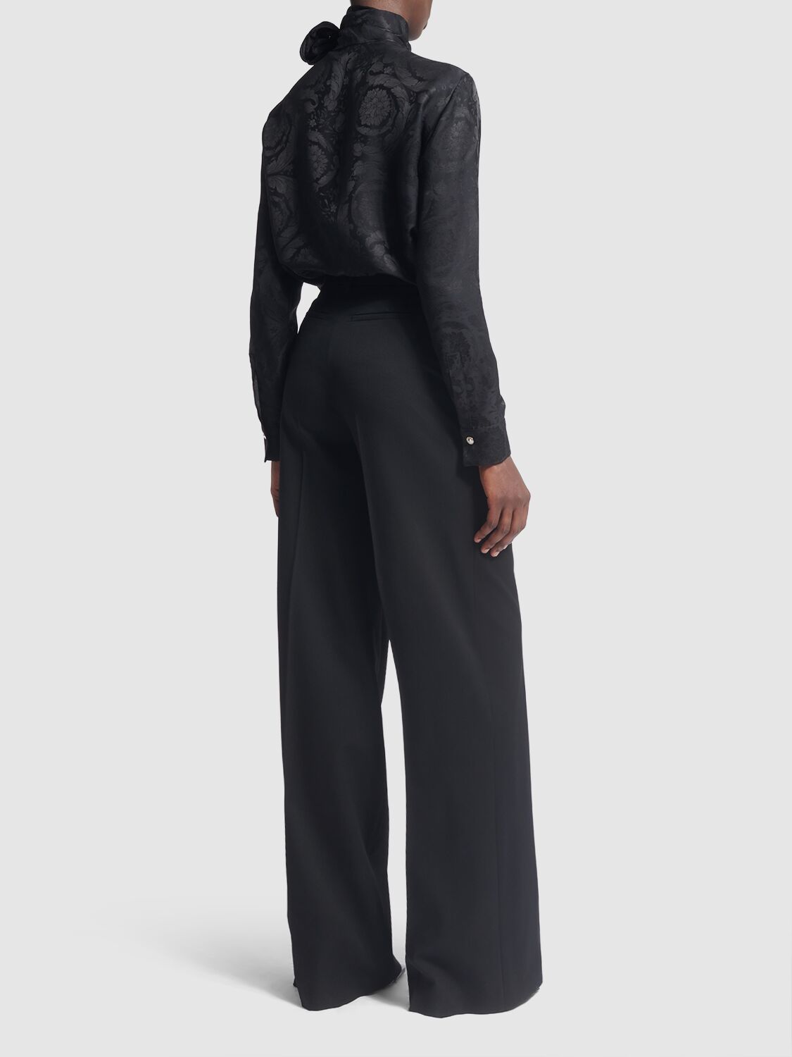 Shop Versace Stretch Wool Straight Pants In Black