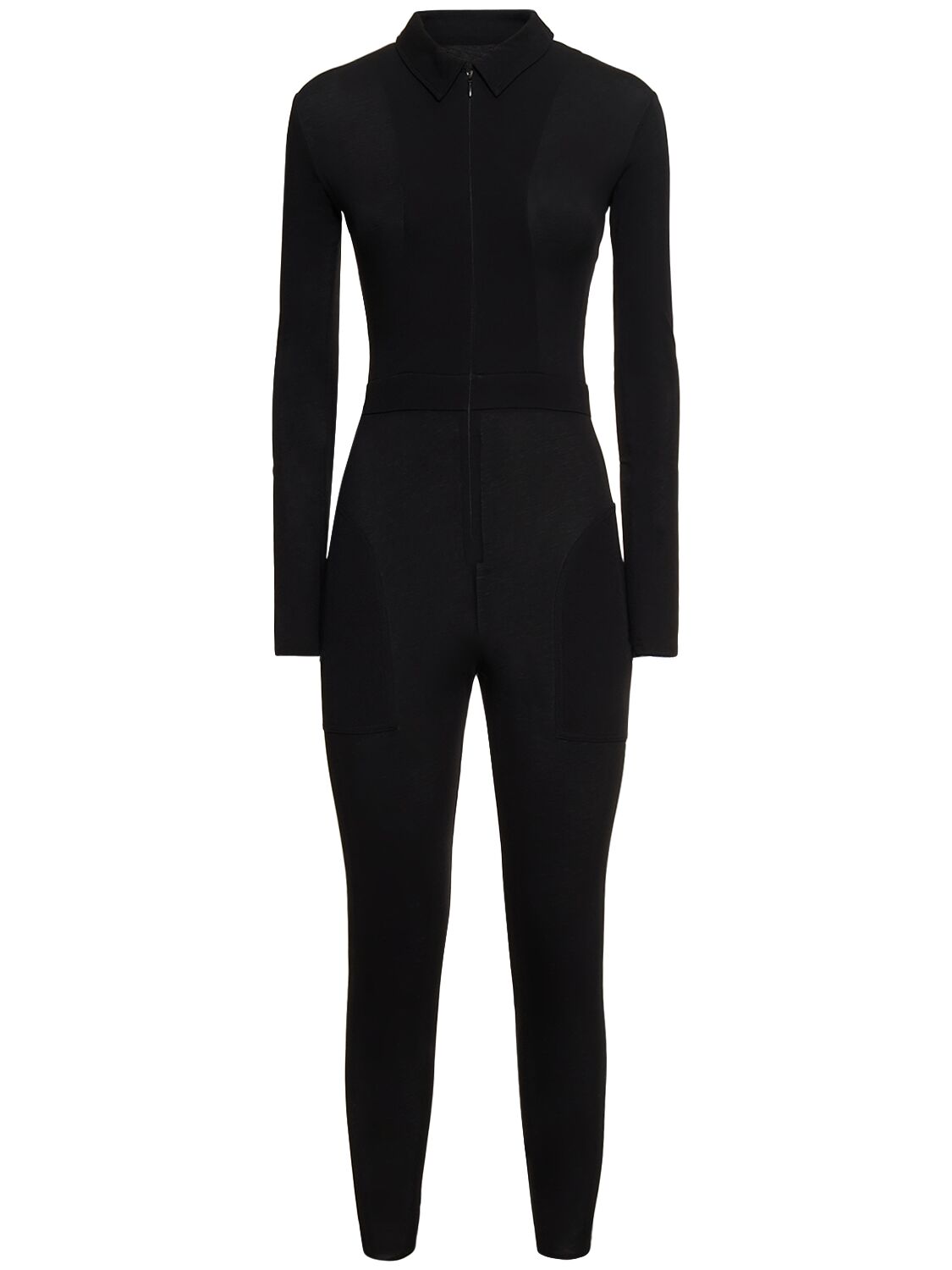 Yohji Yamamoto Zipped Jersey Jumpsuit W/ Shirt Collar In Black