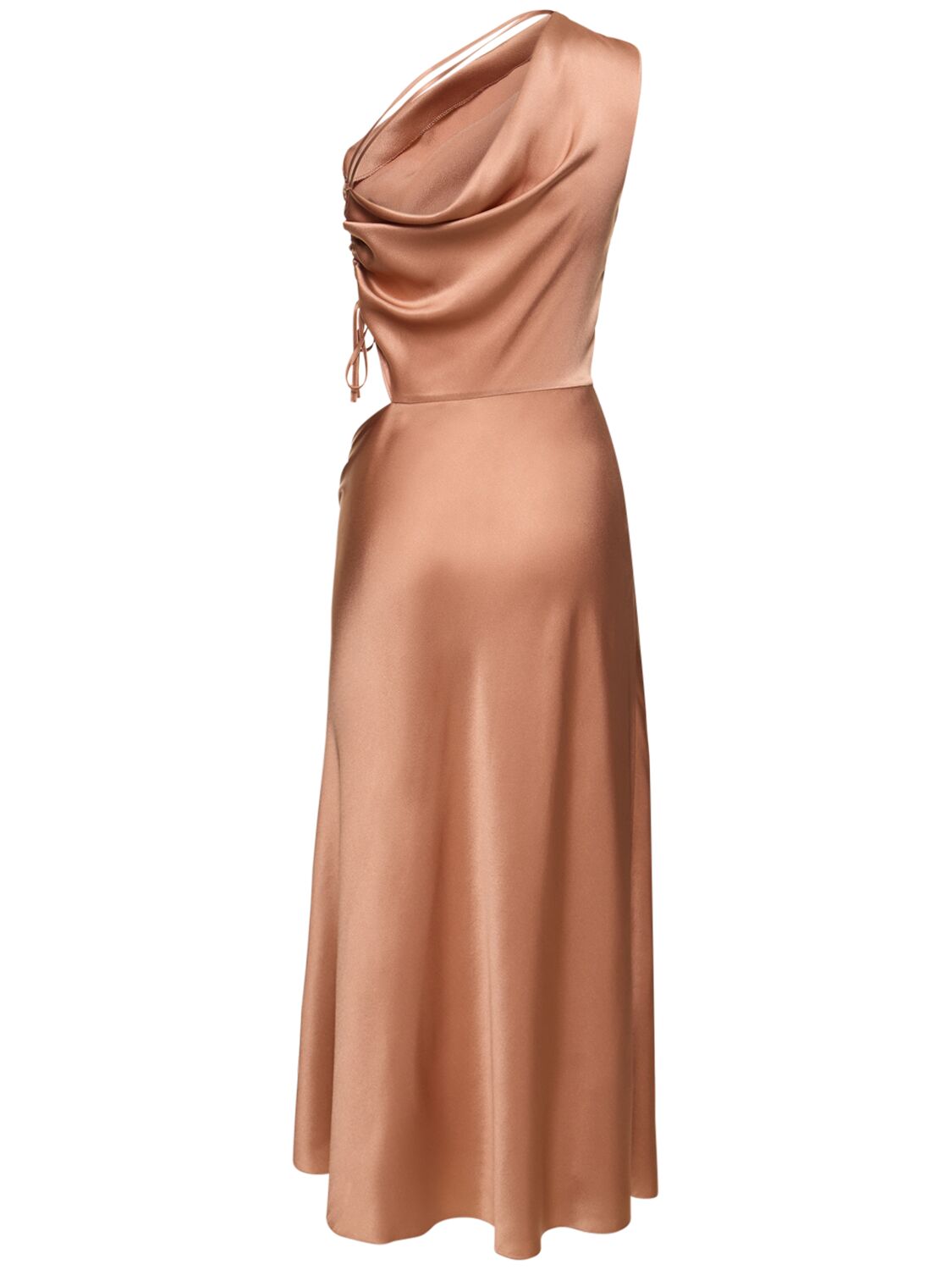 Shop Alberta Ferretti One Shoulder Cutout Satin Midi Dress In Dark Beige