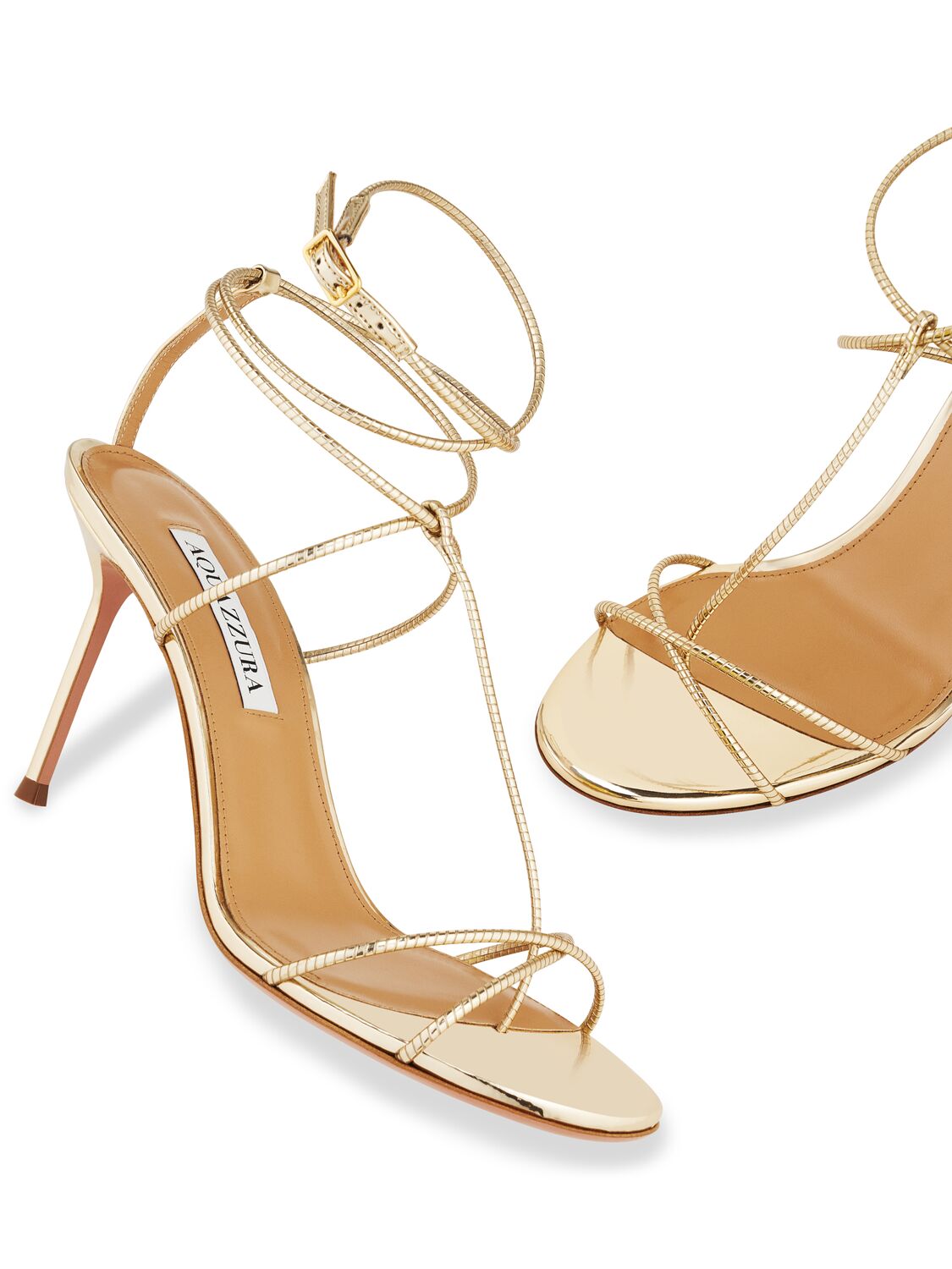 Shop Aquazzura 85mm Roman Romance Faux Leather Sandals In Gold