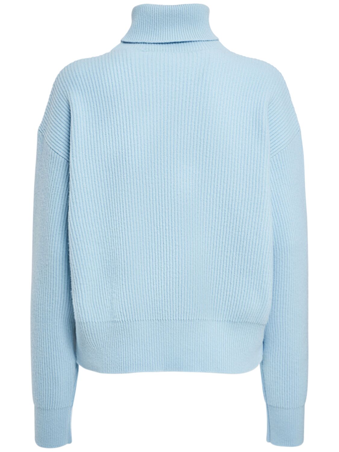 Shop Versace Logo Rib Knit Turtleneck Sweater In Light Blue