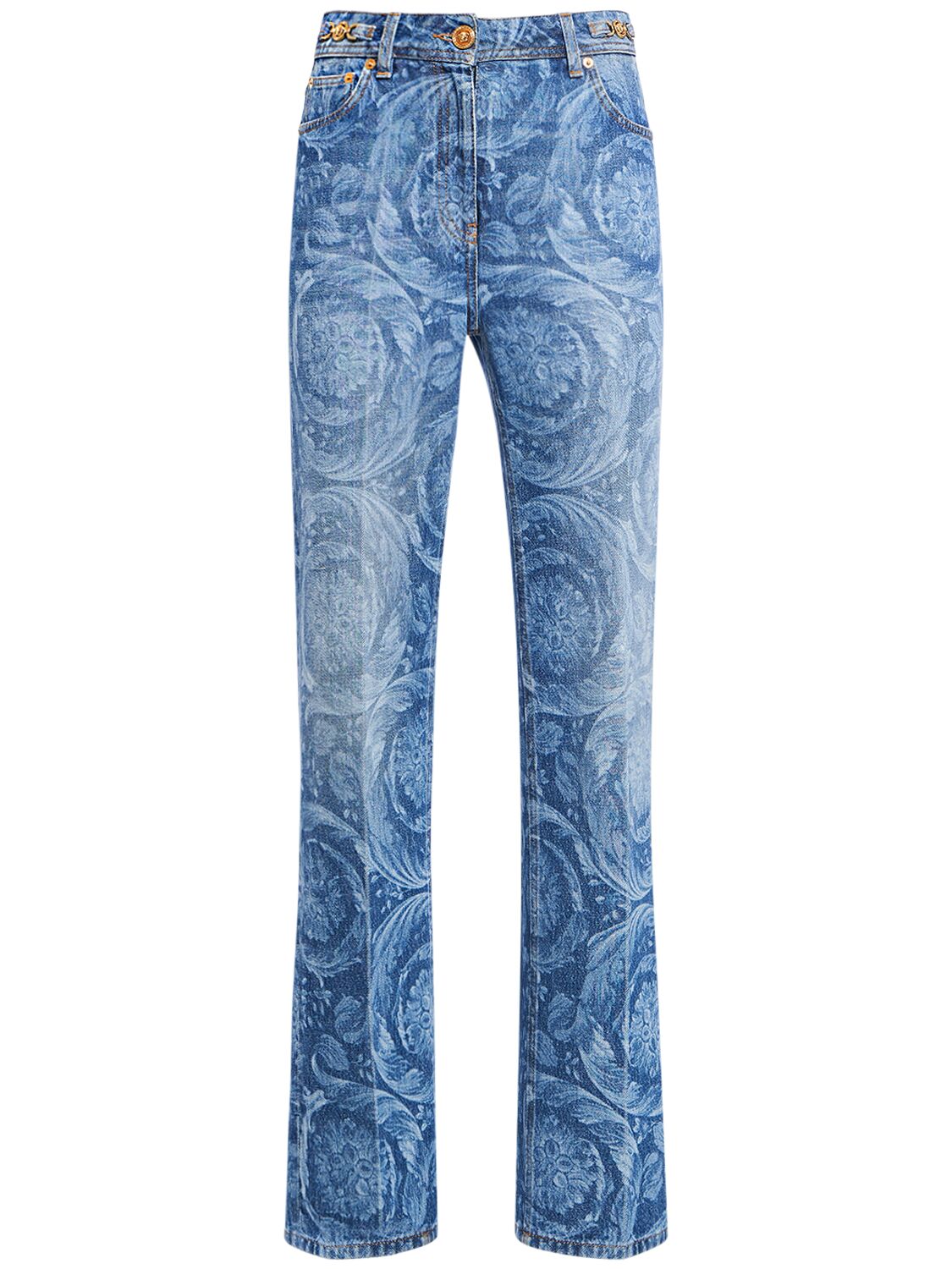 Shop Versace Barocco Denim Straight Jeans In Blue
