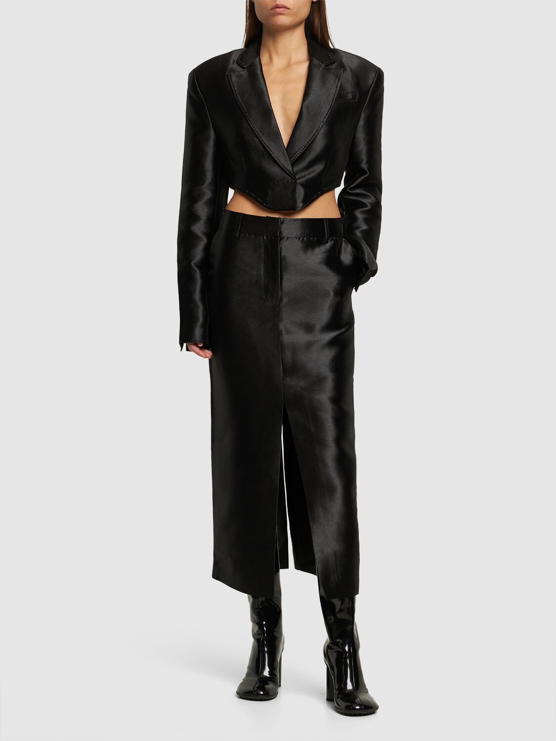Shop Rotate Birger Christensen Embellished Viscose Blend Maxi Skirt In Black