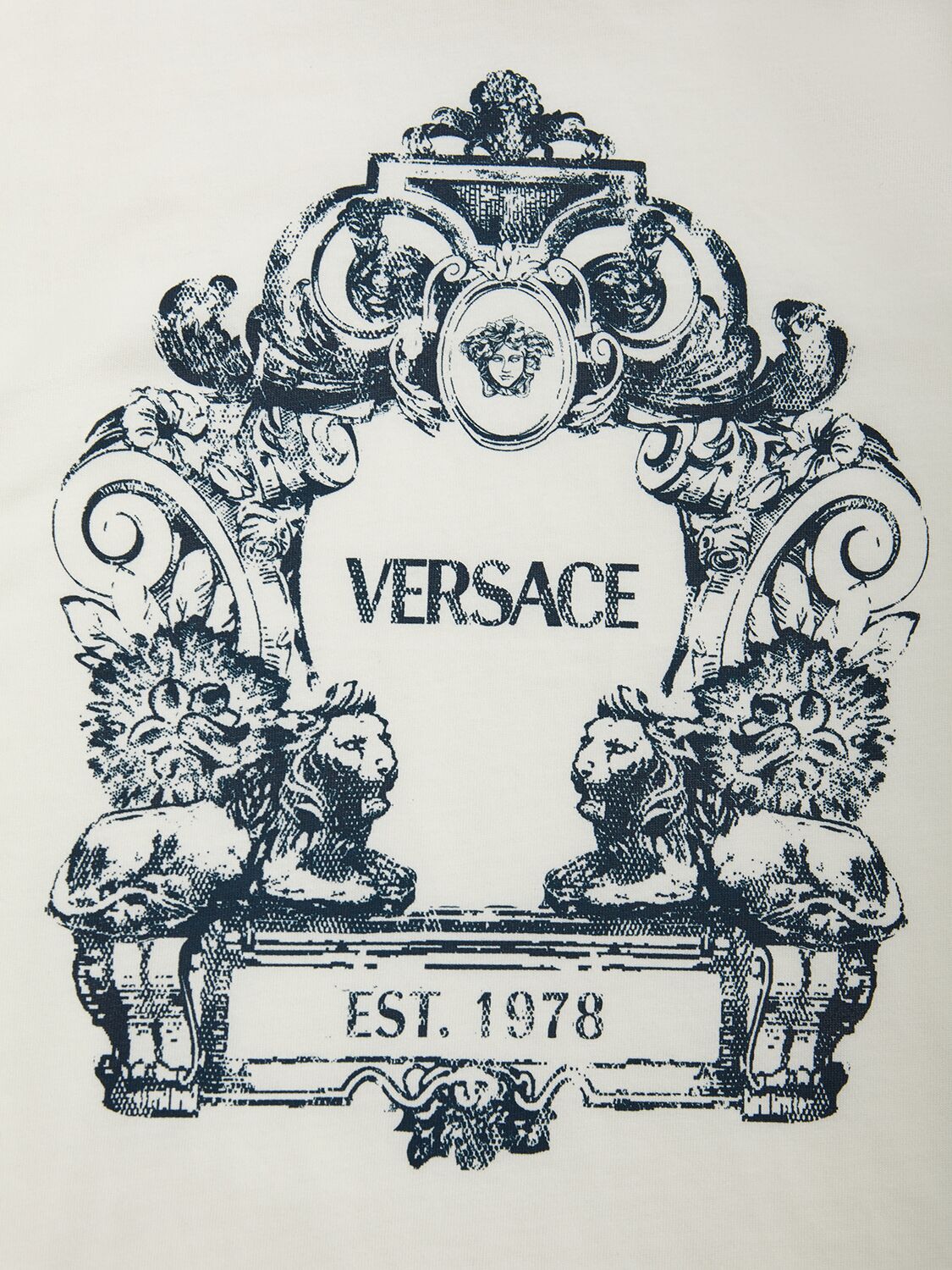 Shop Versace Printed Logo Cotton Jersey T-shirt In Weiss,navy