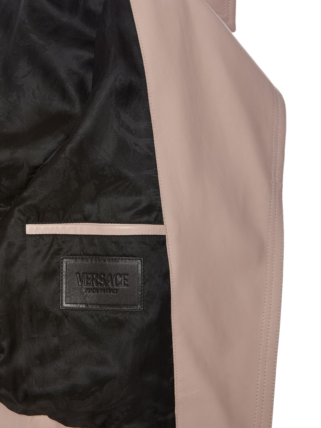 Shop Versace Belted Leather Biker Jacket In Pink