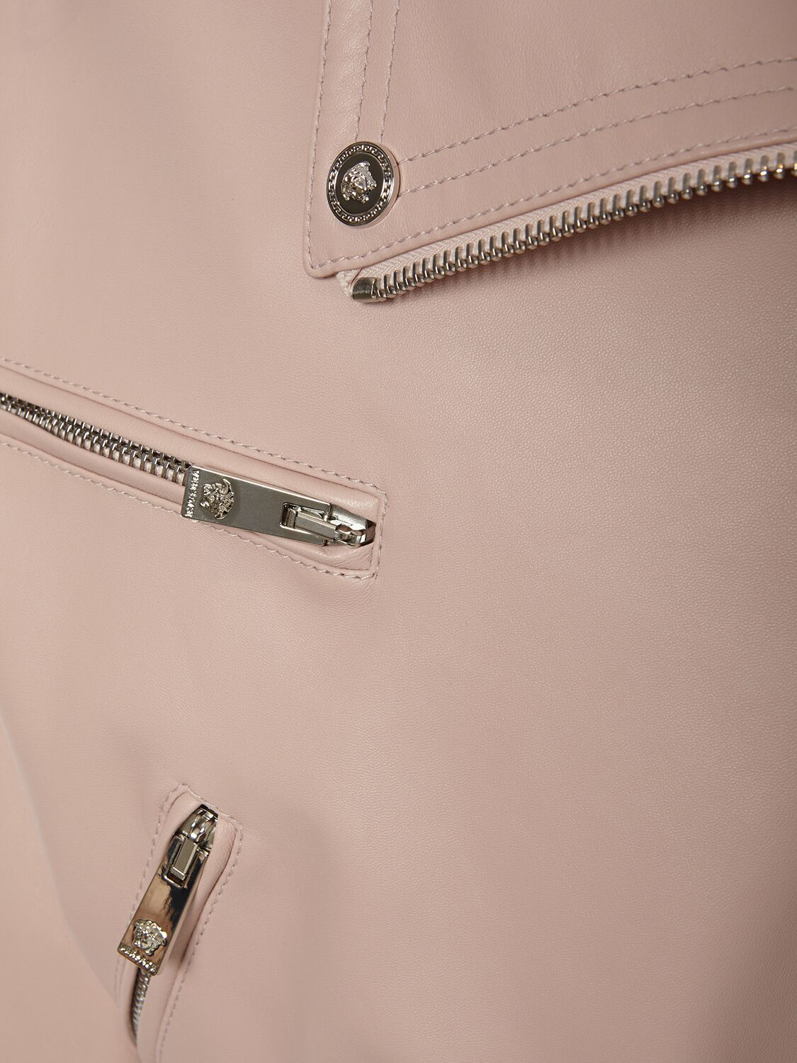 Shop Versace Belted Leather Biker Jacket In Pink