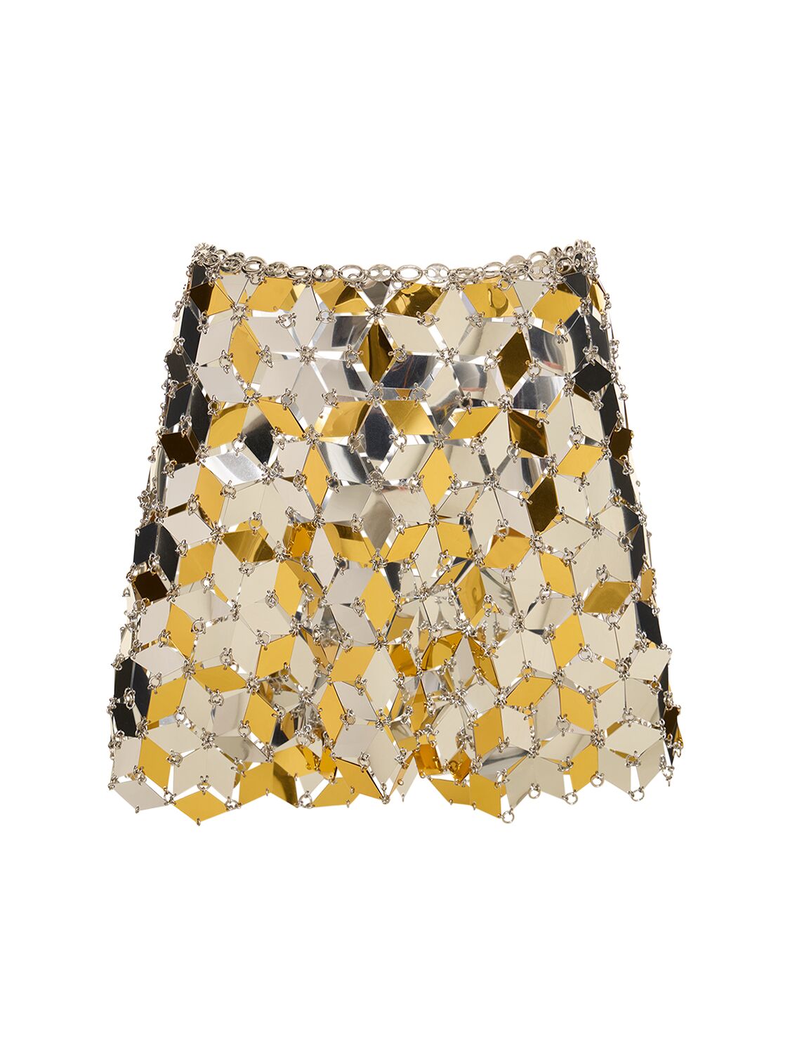 Rabanne Heart-paillettes Chainmail Mini Skirt In Gold