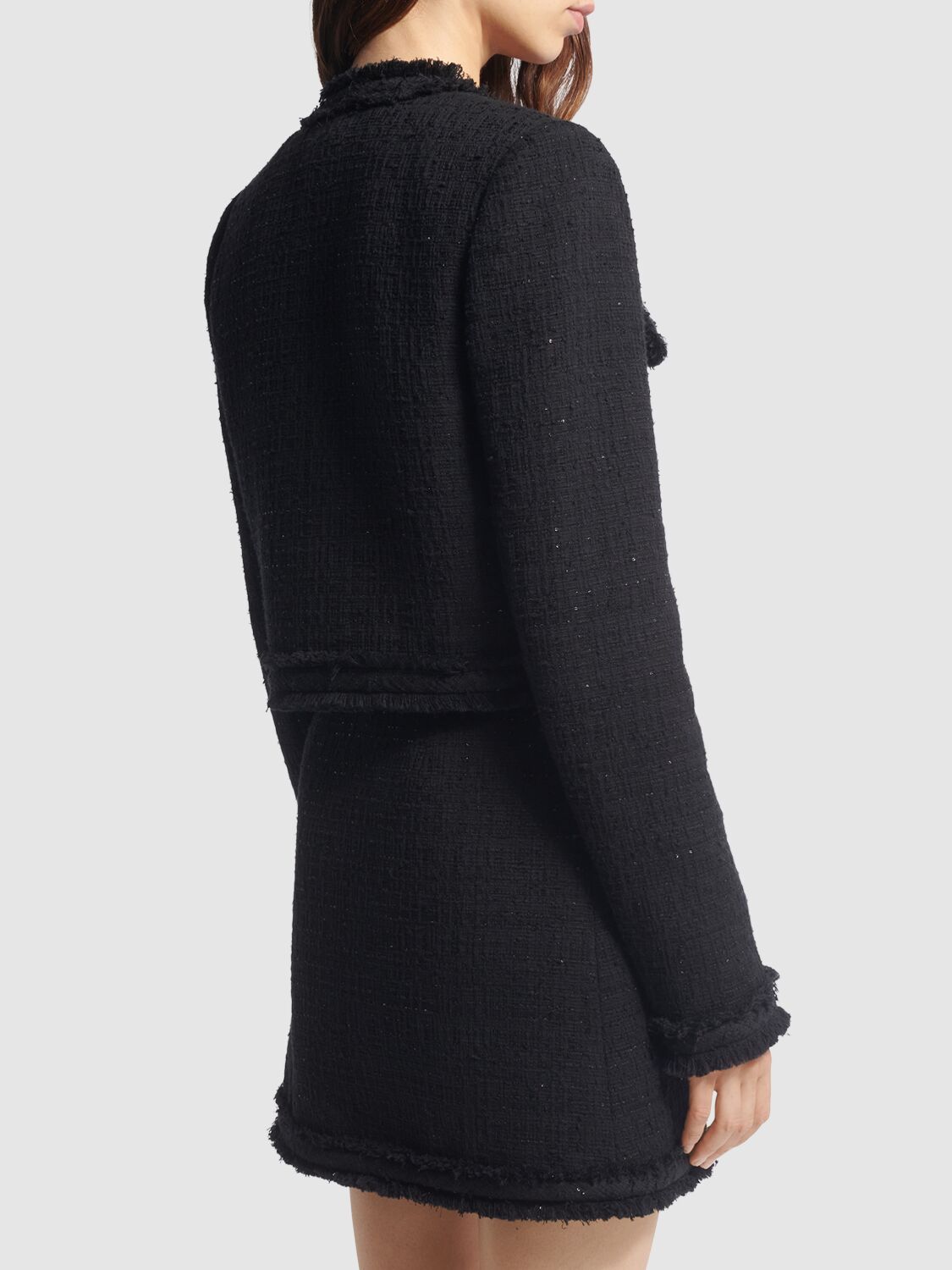 Shop Versace Cotton Blend Tweed Jacket In Black