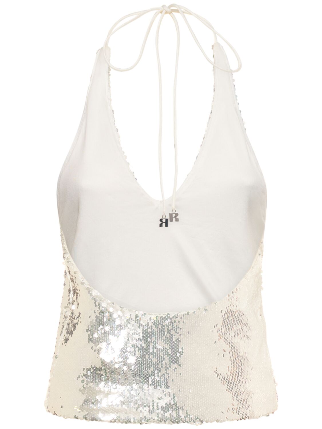 Shop Rotate Birger Christensen Sequined Halter Top In Bright White