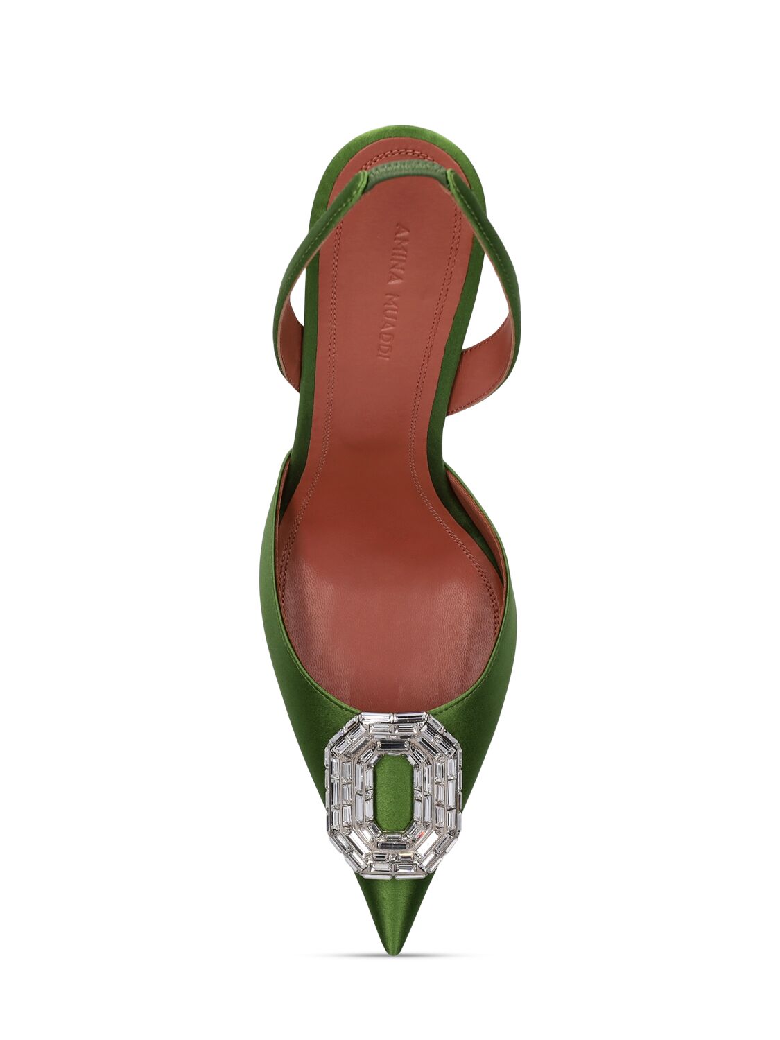 Shop Amina Muaddi 90mm Camelia Satin Slingbacks In Green