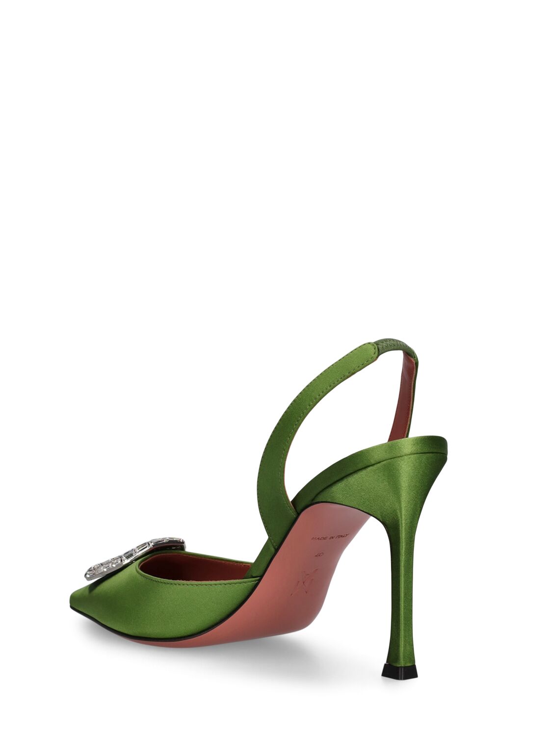 Shop Amina Muaddi 90mm Camelia Satin Slingbacks In Green