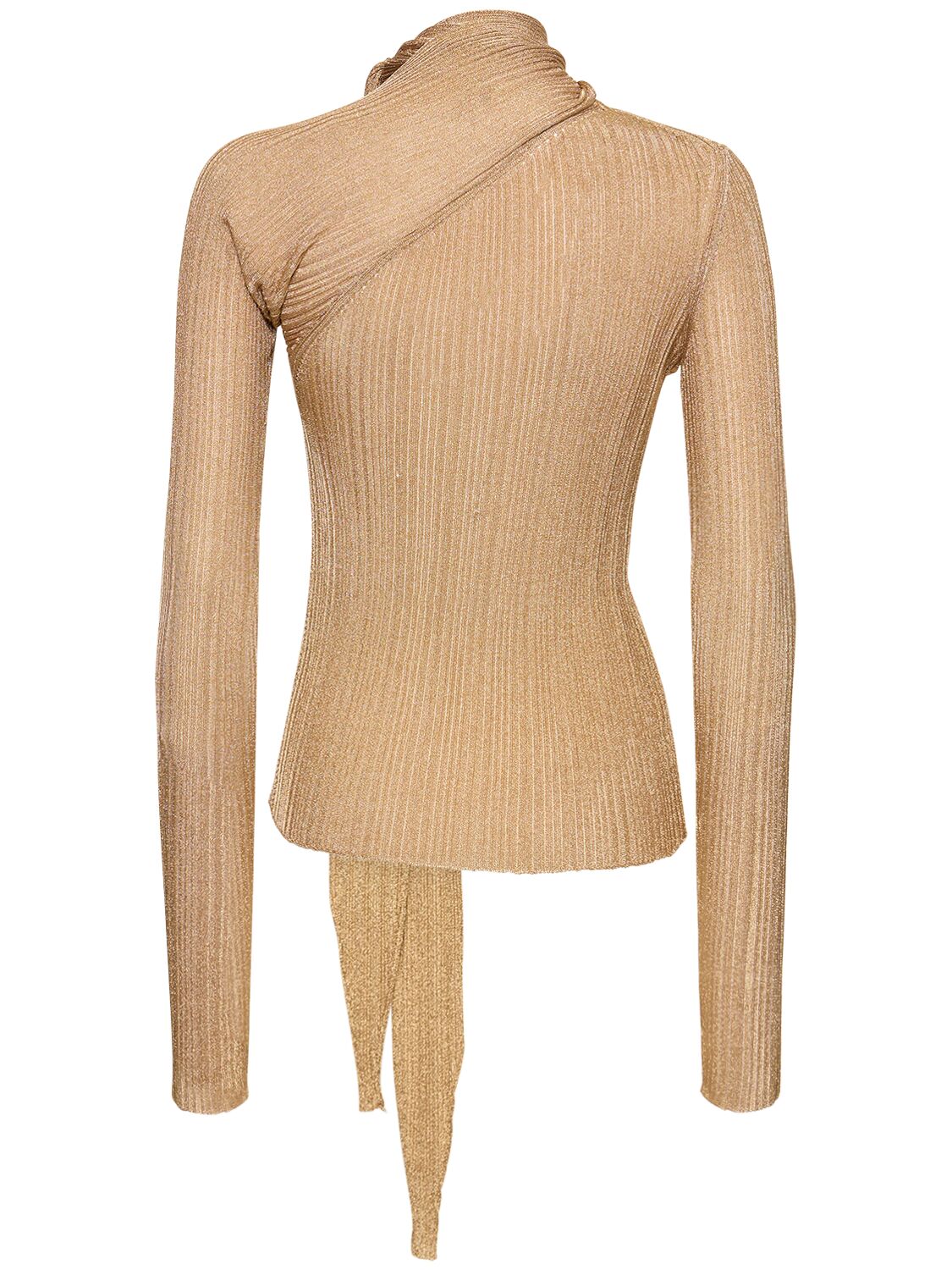 Shop Rabanne Pleated Lurex Long Sleeve Top W/ Scarf In Gold