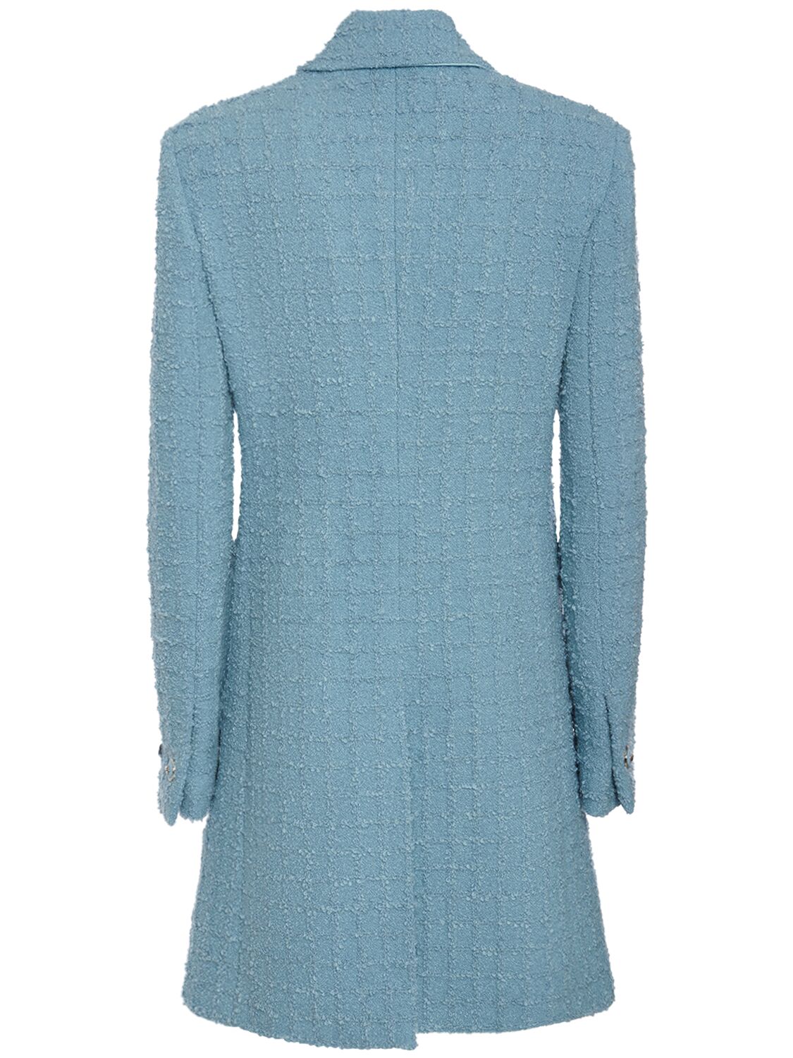 Shop Versace Double Breast Tweed Coat In Light Blue