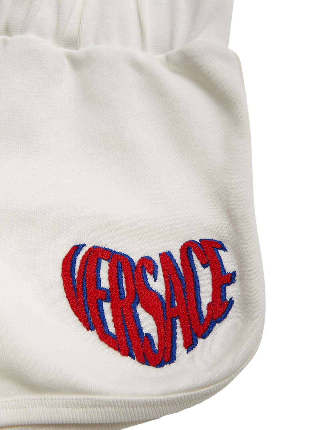 Shop Versace Embroidered Cotton Jersey Shorts In Weiss