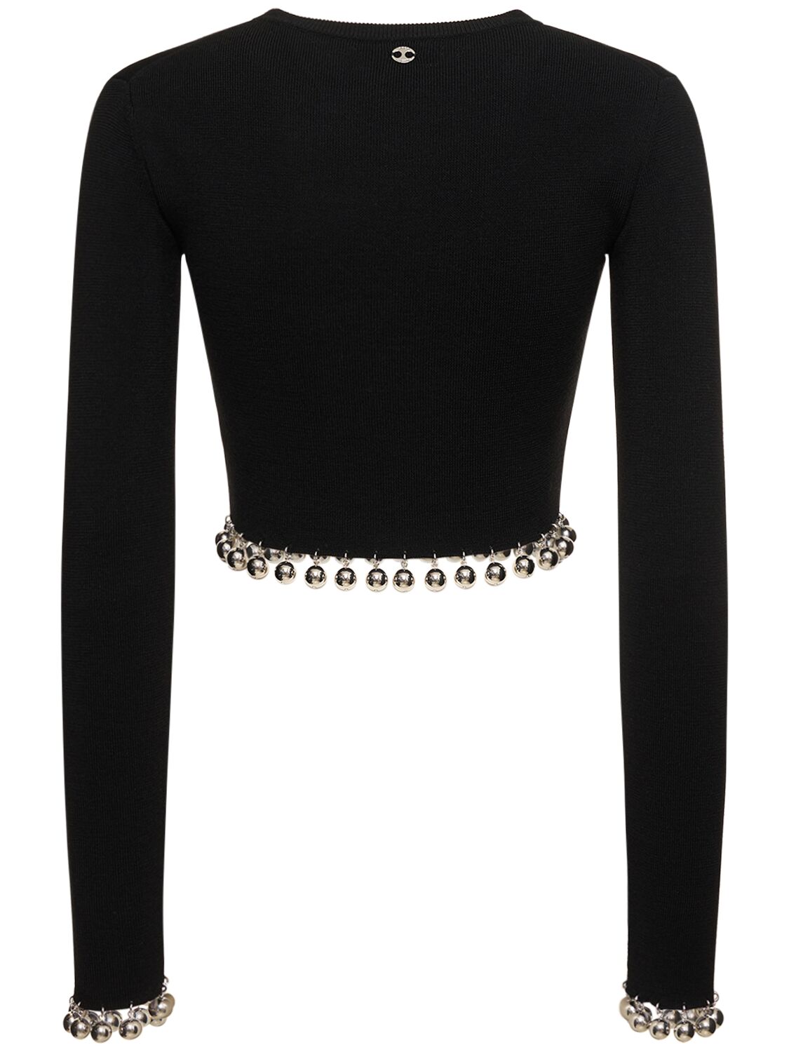 Shop Rabanne Embellished Wool L/s Crop Sweater In Black