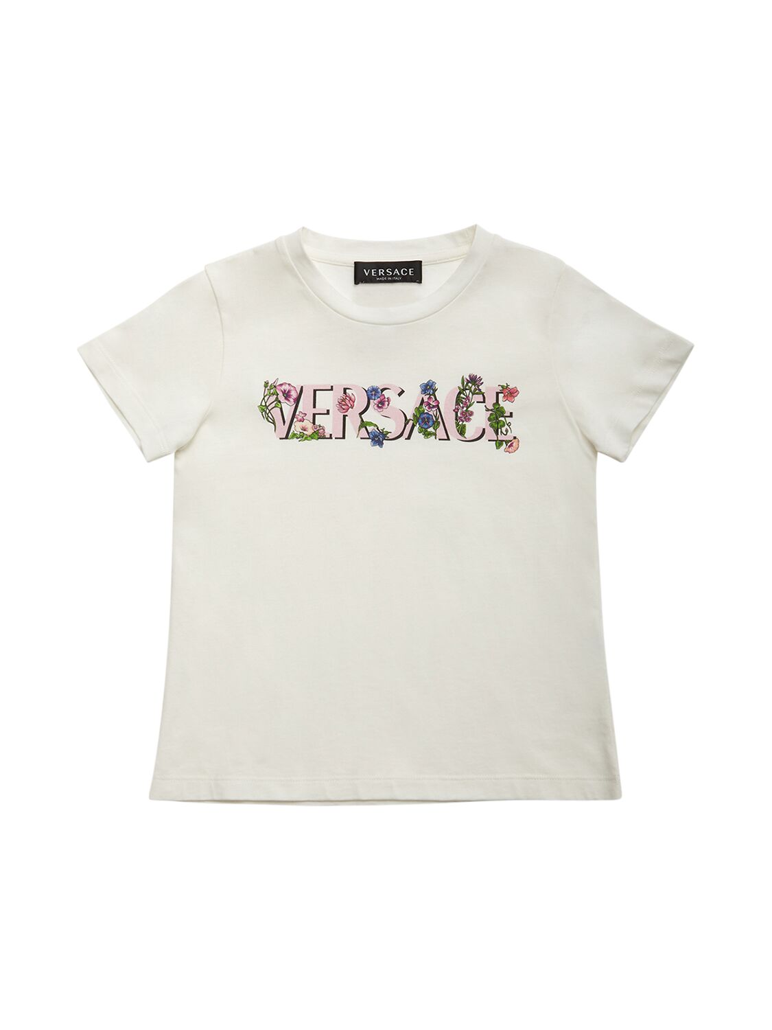 Versace Kids' T-shirt Aus Baumwolljersey Mit Logodruck In Weiss