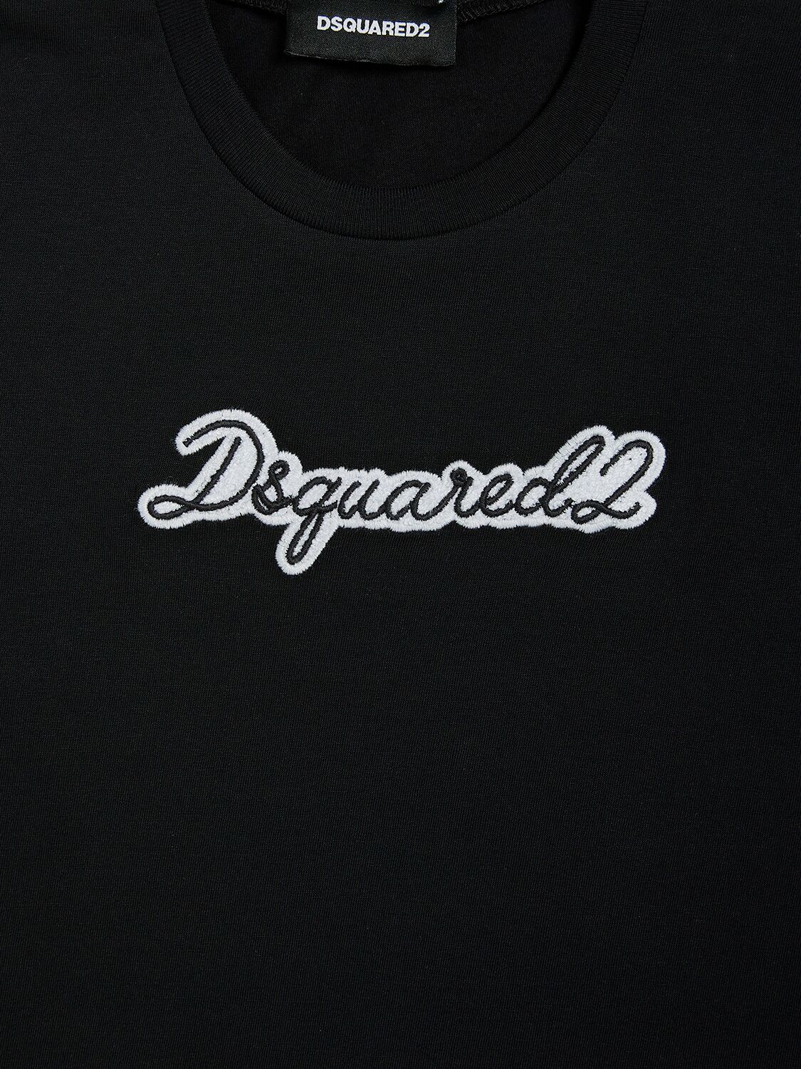 Shop Dsquared2 Embroidered Logo Cotton Jersey T-shirt In Black