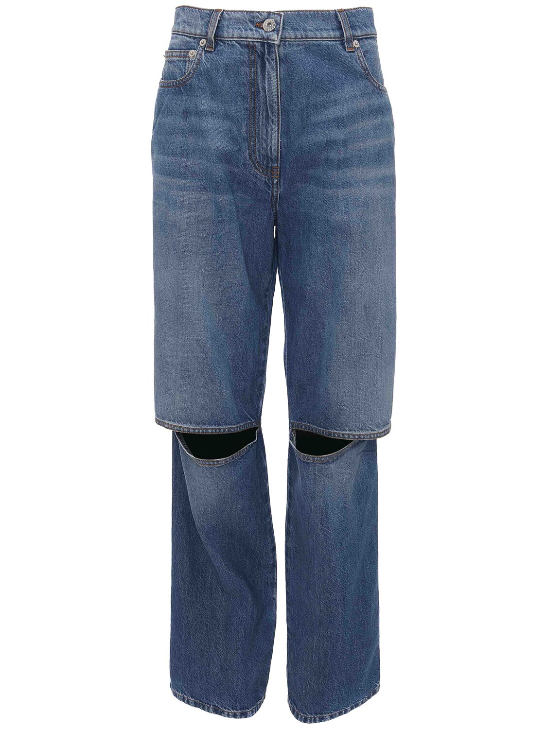 Shop Jw Anderson Cut-out-knee Denim Bootcut Jeans In Light Blue