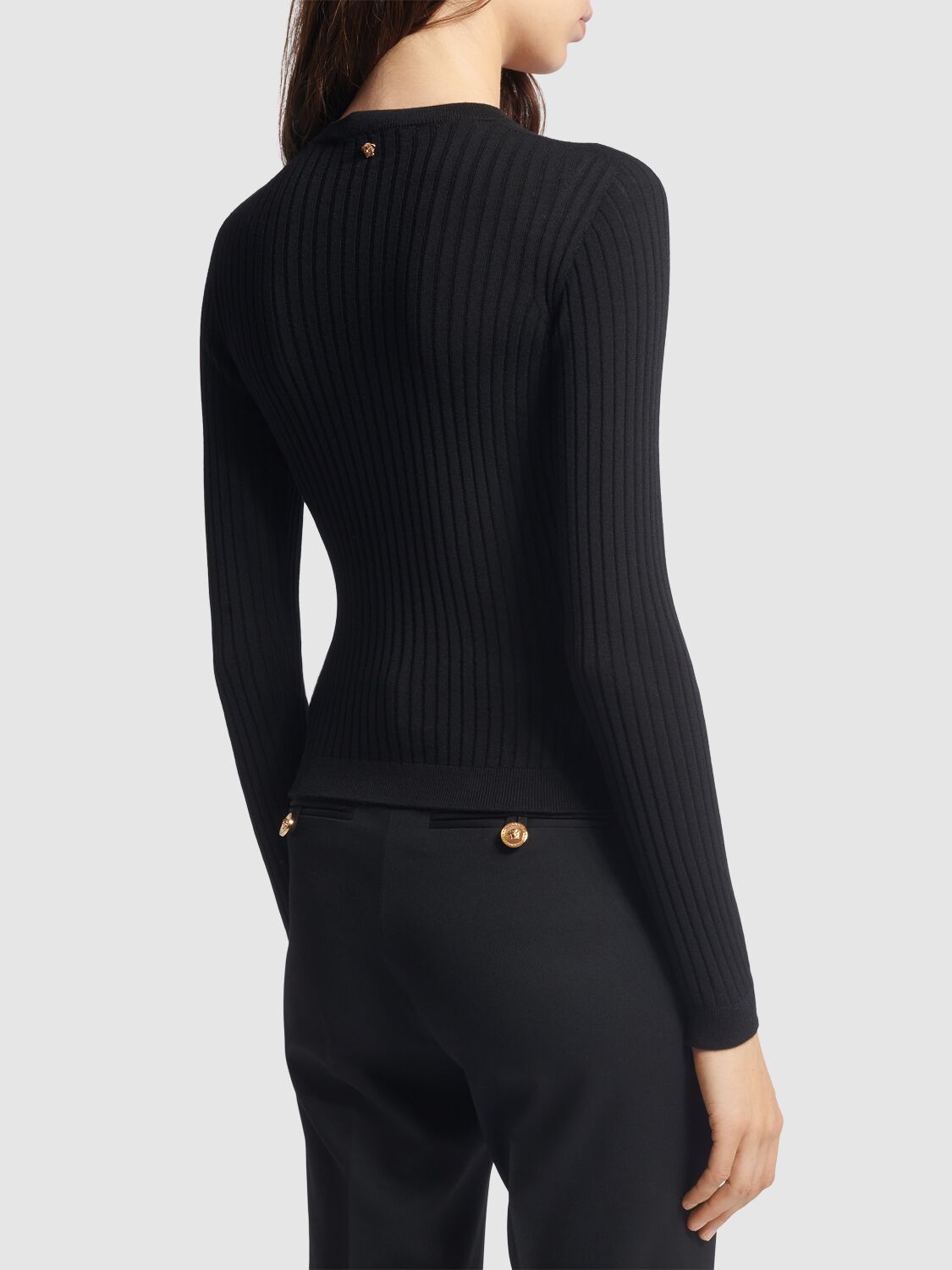 Shop Versace Rib Knit Wool Sweater In Black