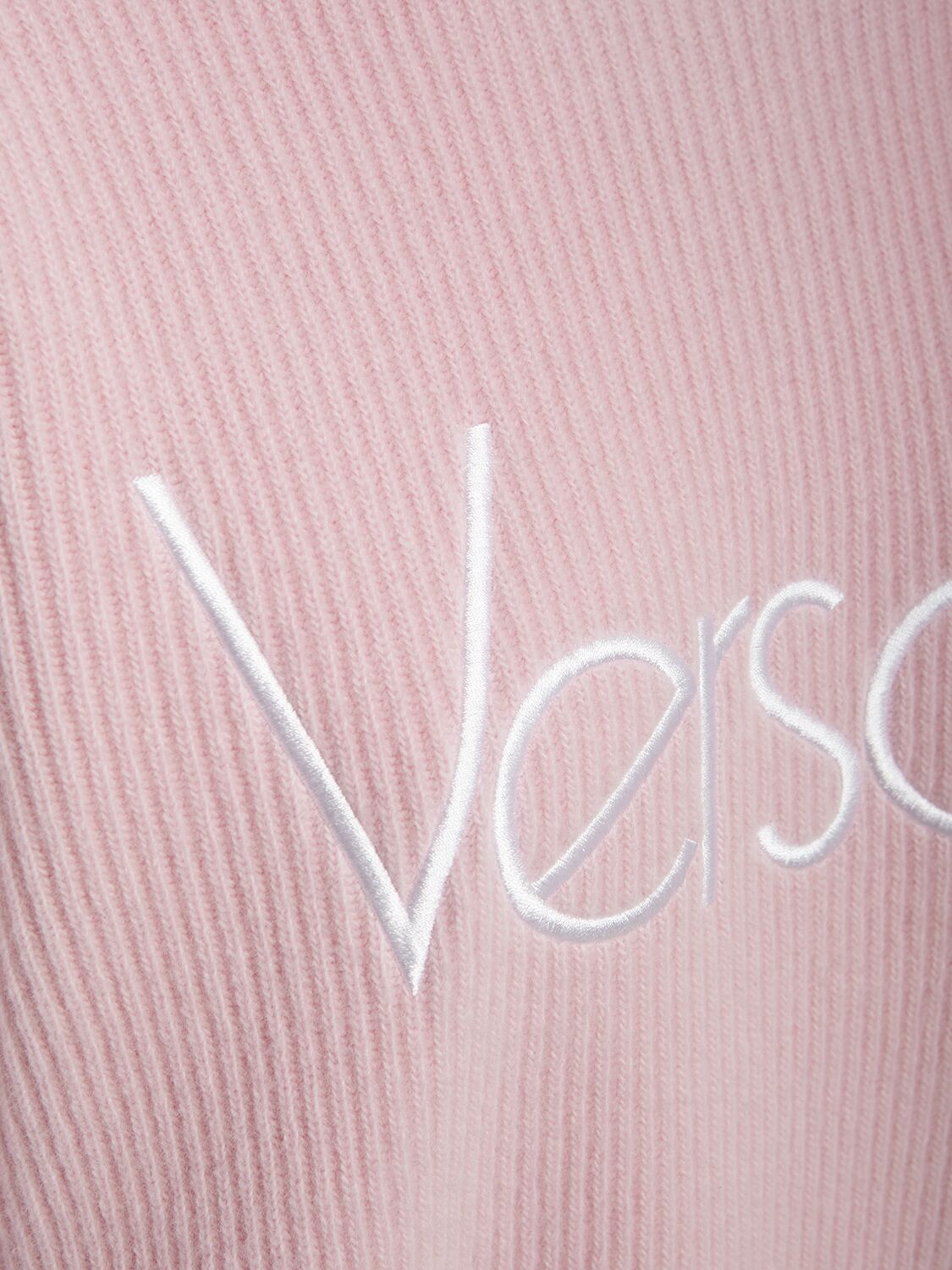 Shop Versace Logo Rib Knit Crewneck Sweater In Pink