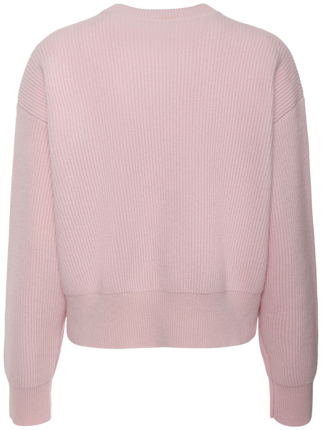 Shop Versace Logo Rib Knit Crewneck Sweater In Pink