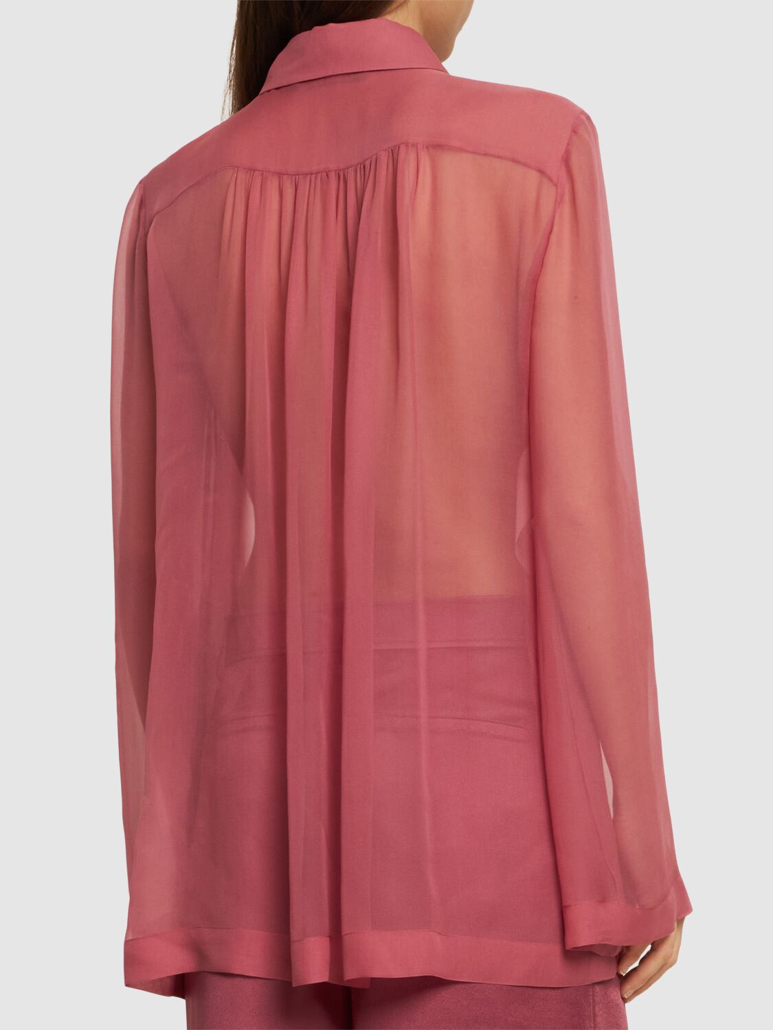 Shop Alberta Ferretti Draped Chiffon Organza Shirt In Dark Pink