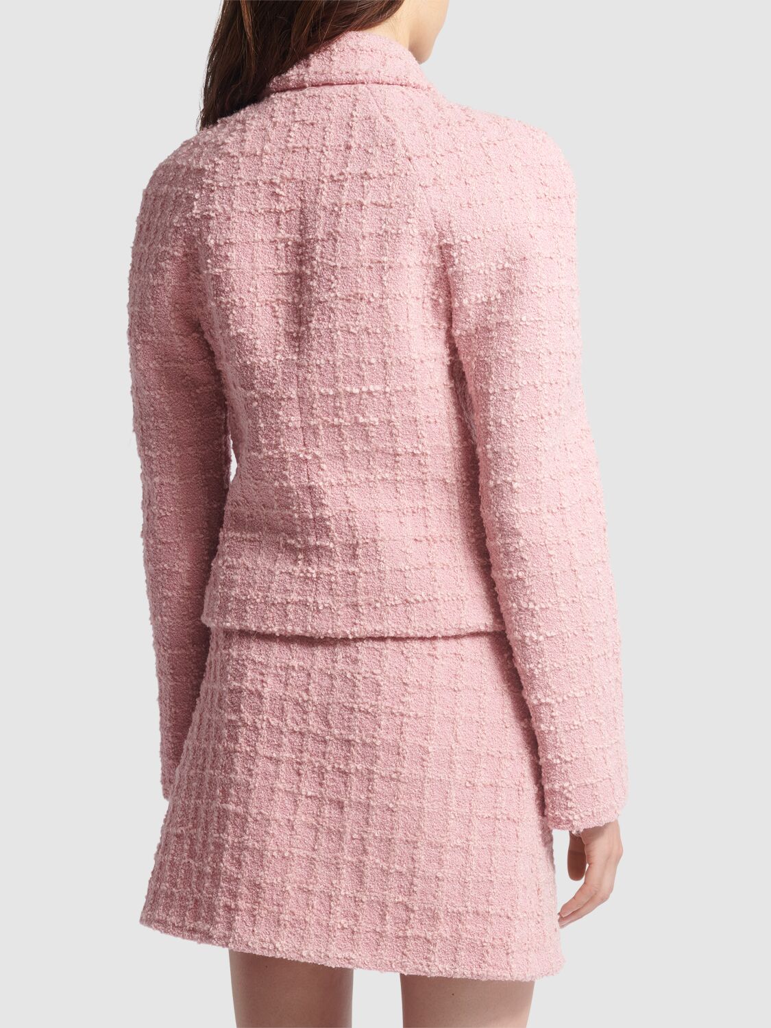 Shop Versace Double Breast Tweed Jacket In Pink