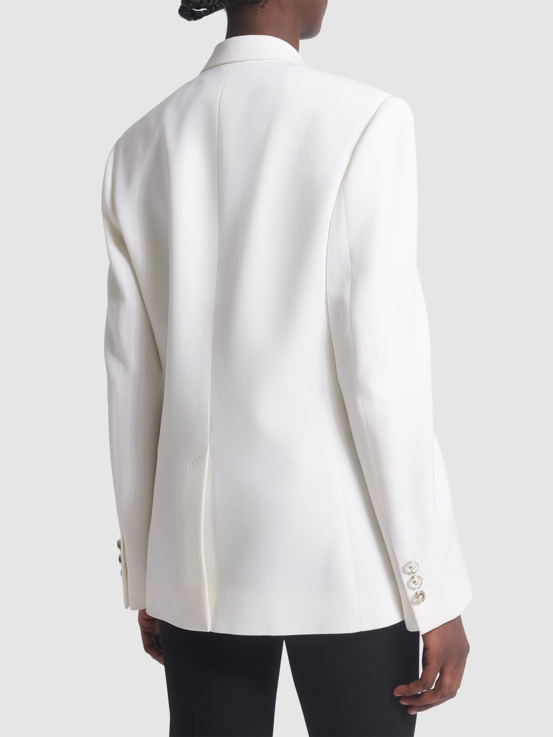 Shop Versace Double Breast Stretch Wool Jacket In Ivory