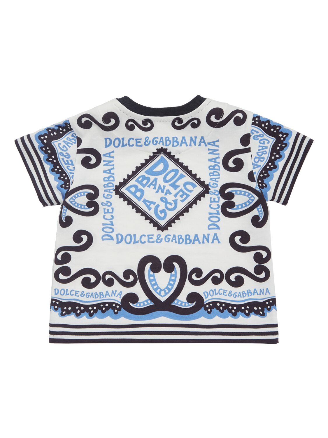 Shop Dolce & Gabbana Printed Cotton Jersey T-shirt In Weiss,blau