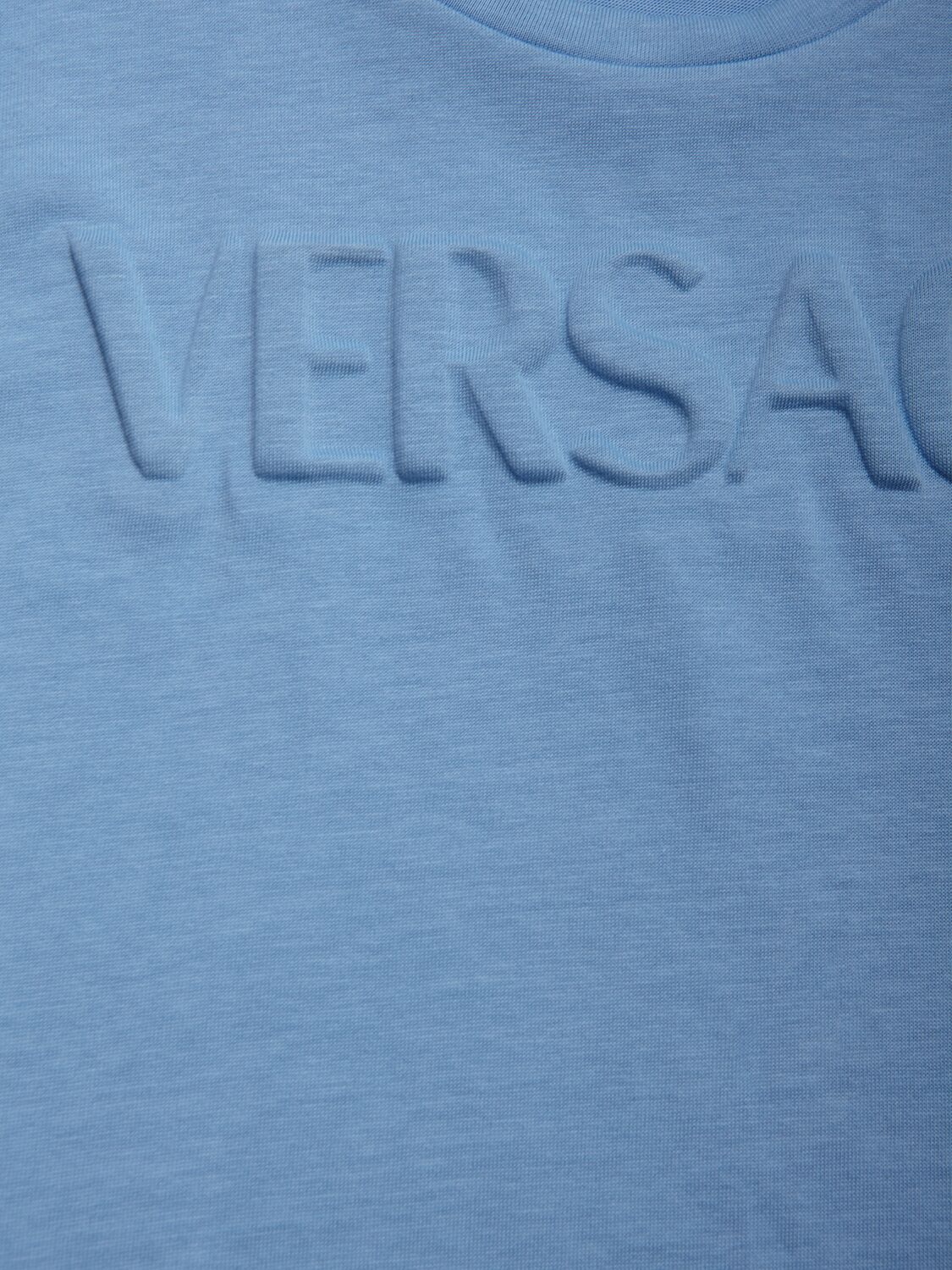 Shop Versace Embossed Logo Cotton Jersey T-shirt In Hellblau