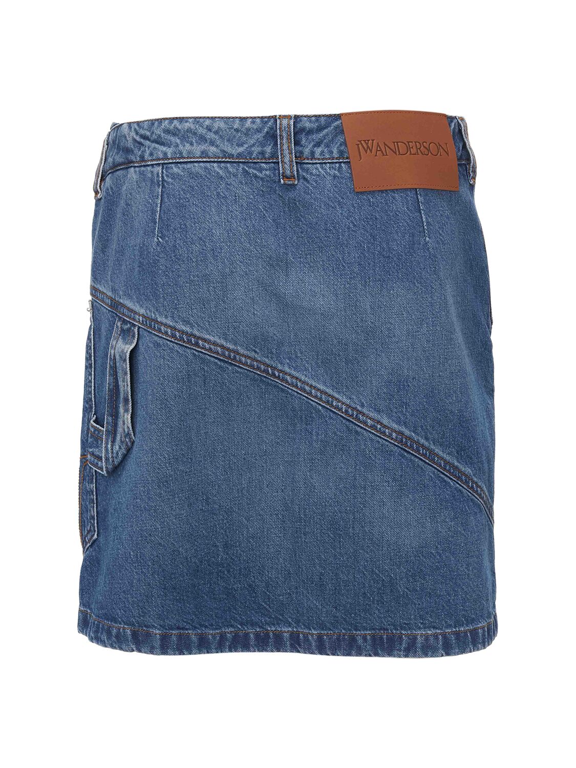 Shop Jw Anderson Twisted Cotton Denim Mini Skirt In Light Blue