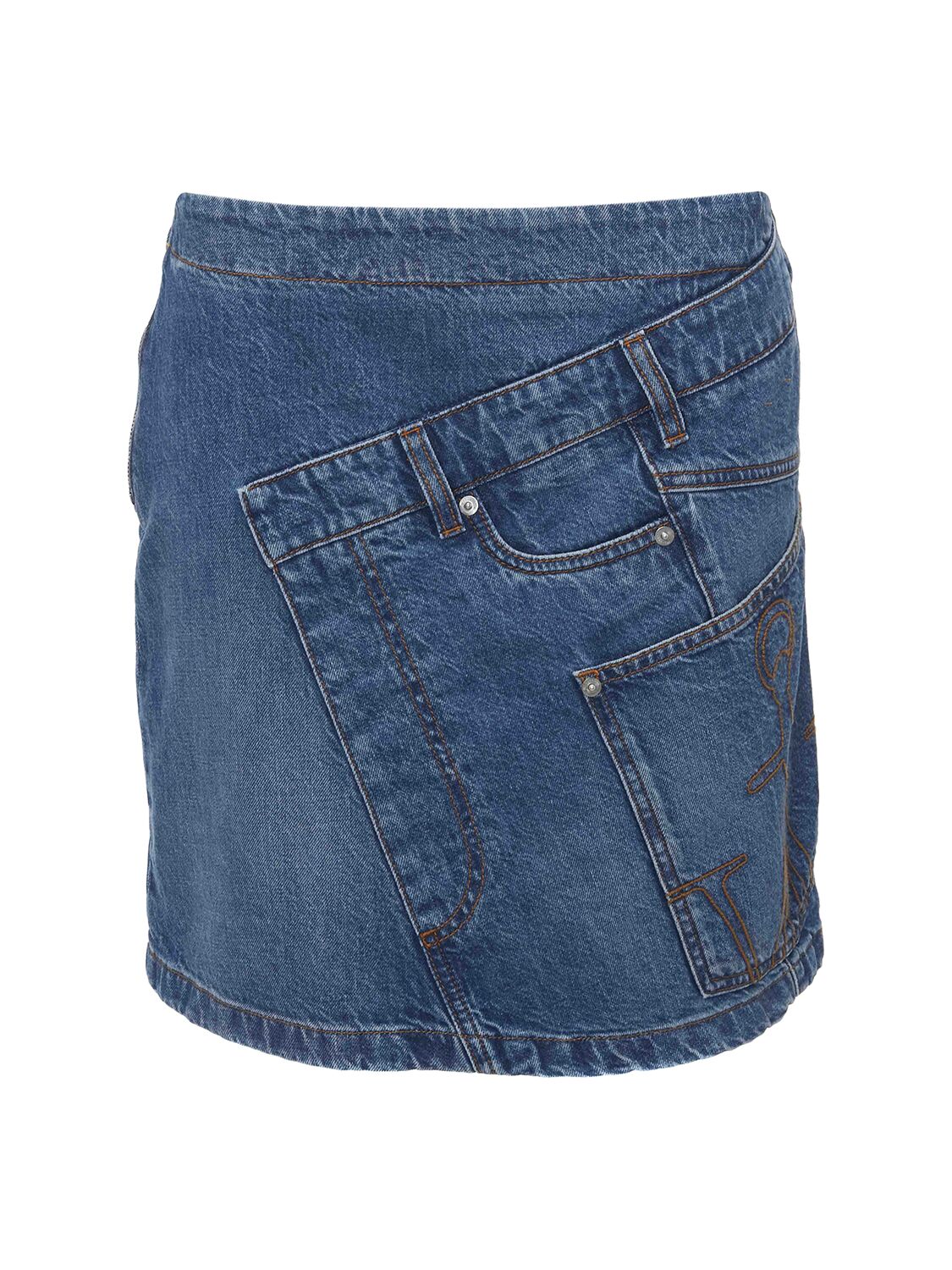 Shop Jw Anderson Twisted Cotton Denim Mini Skirt In Light Blue