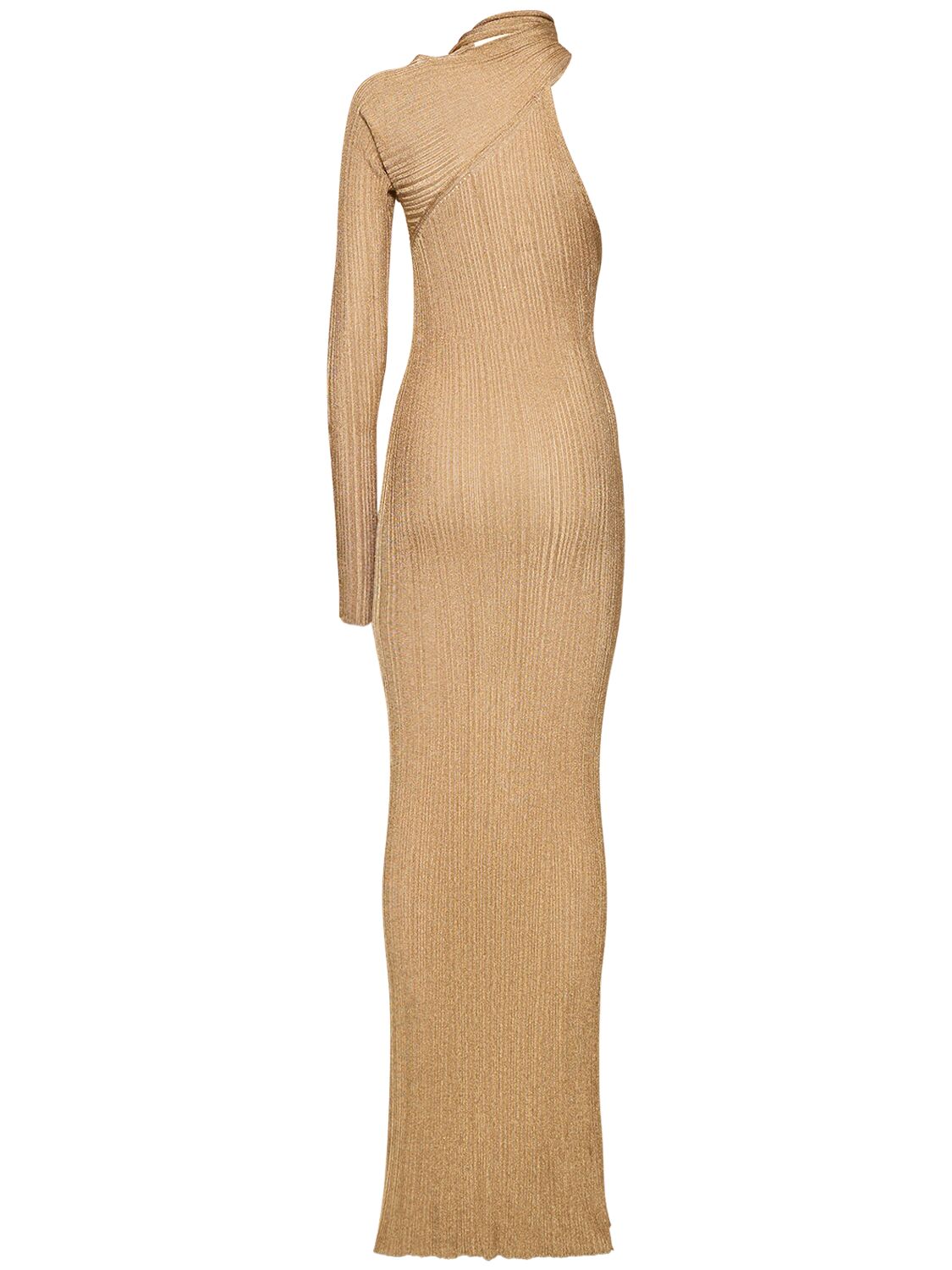 Shop Rabanne Pleated Lurex One Sleeve Dress W/ Scarf In Gold