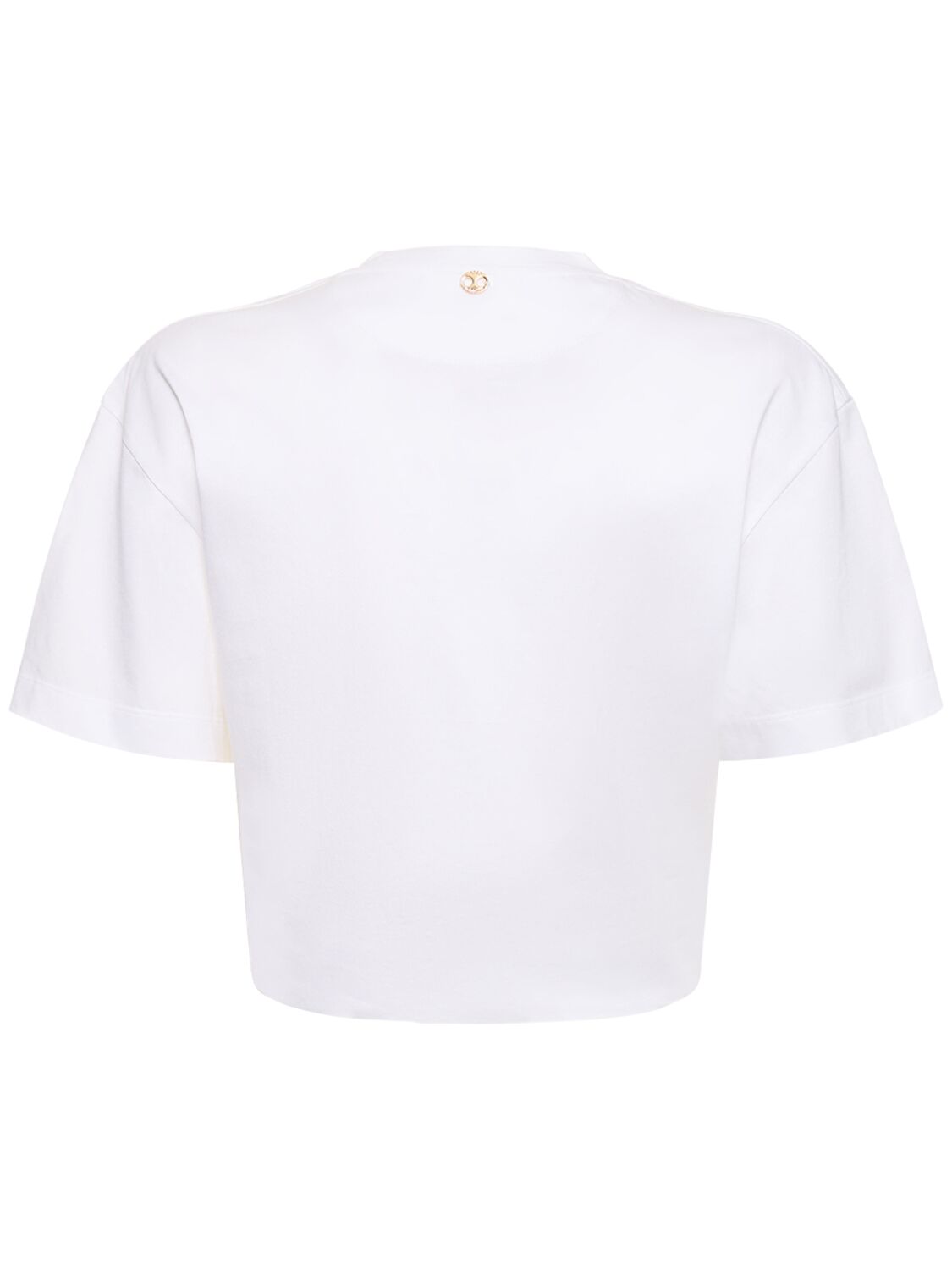 Shop Rabanne Logo Cotton Crop T-shirt W/ Ring In White