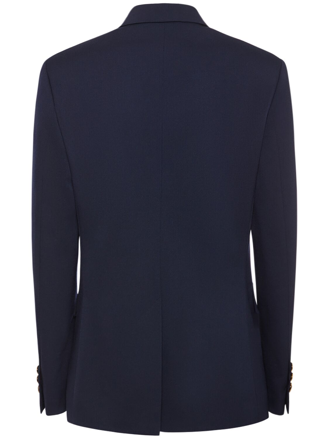 Shop Versace Stretch Wool Double Breast Jacket In Navy