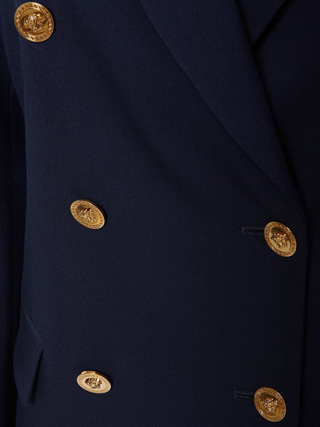 Shop Versace Stretch Wool Double Breast Jacket In Navy