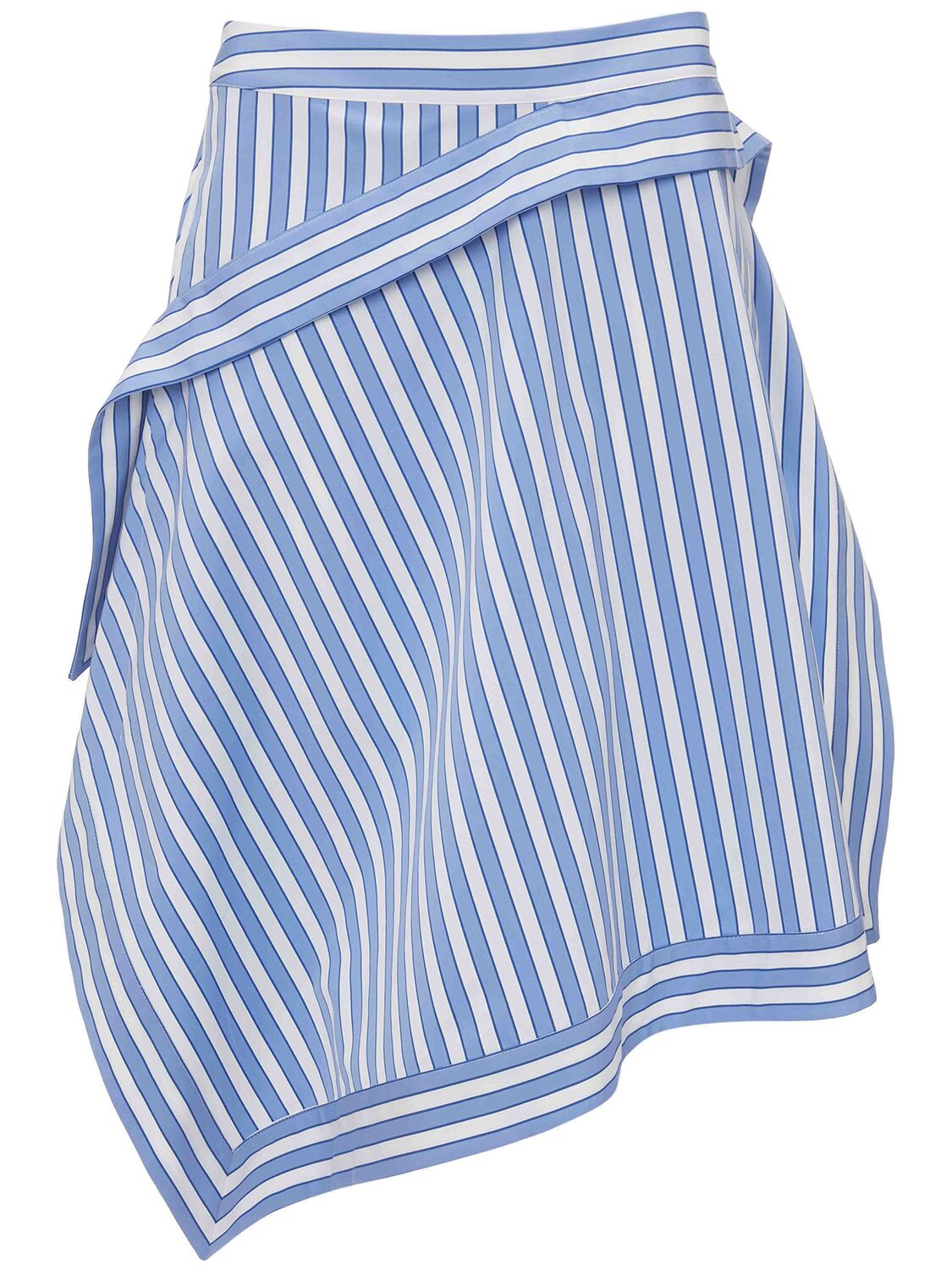 Shop Jw Anderson Striped Cotton Asymmetric Midi Skirt In Blue,white